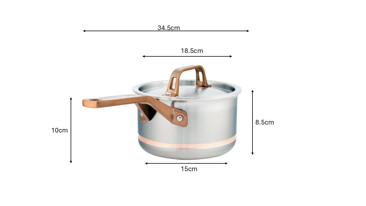 1.6L Meyer CopperClad 5-Ply Copper Core Stainless Steel Saucepan with lid, Made in Canada - Image 5