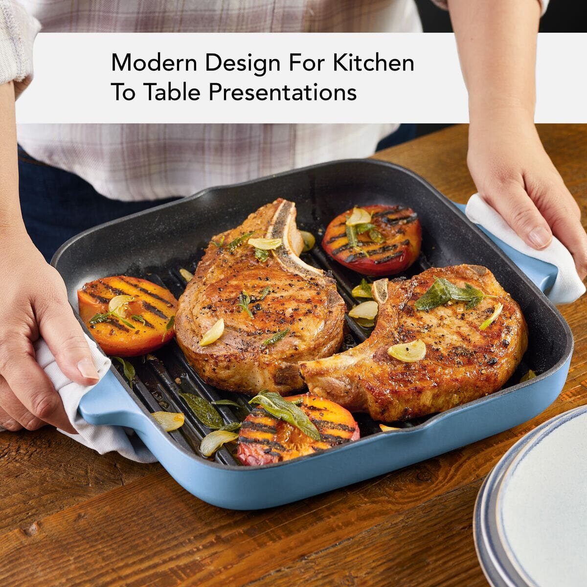 KitchenAid 11-Inch Enameled Cast Iron Grill Pan - Blue Velvet - Image 5
