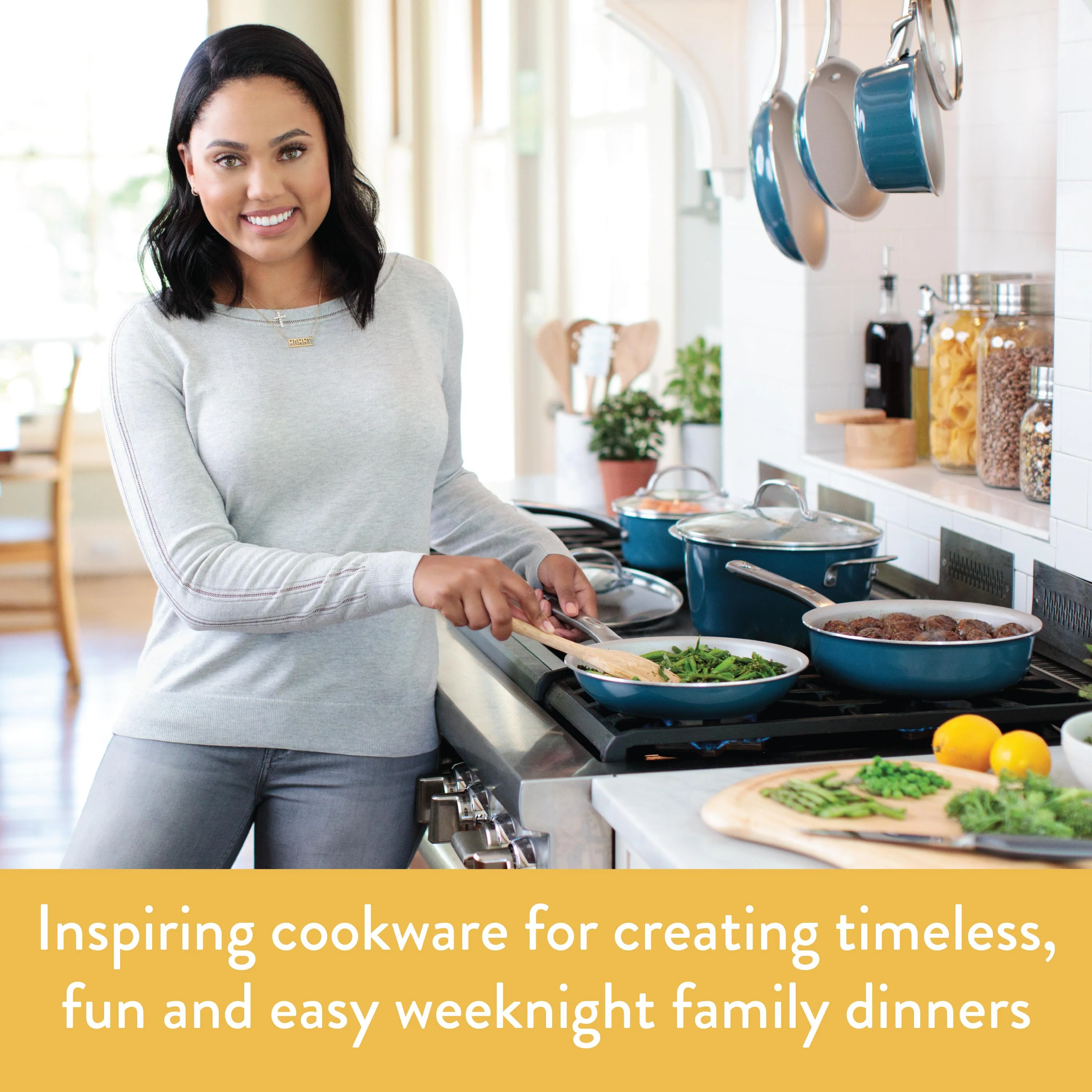 12pc Ayesha Curry Cookware Set - NonStick Blue - Image 4