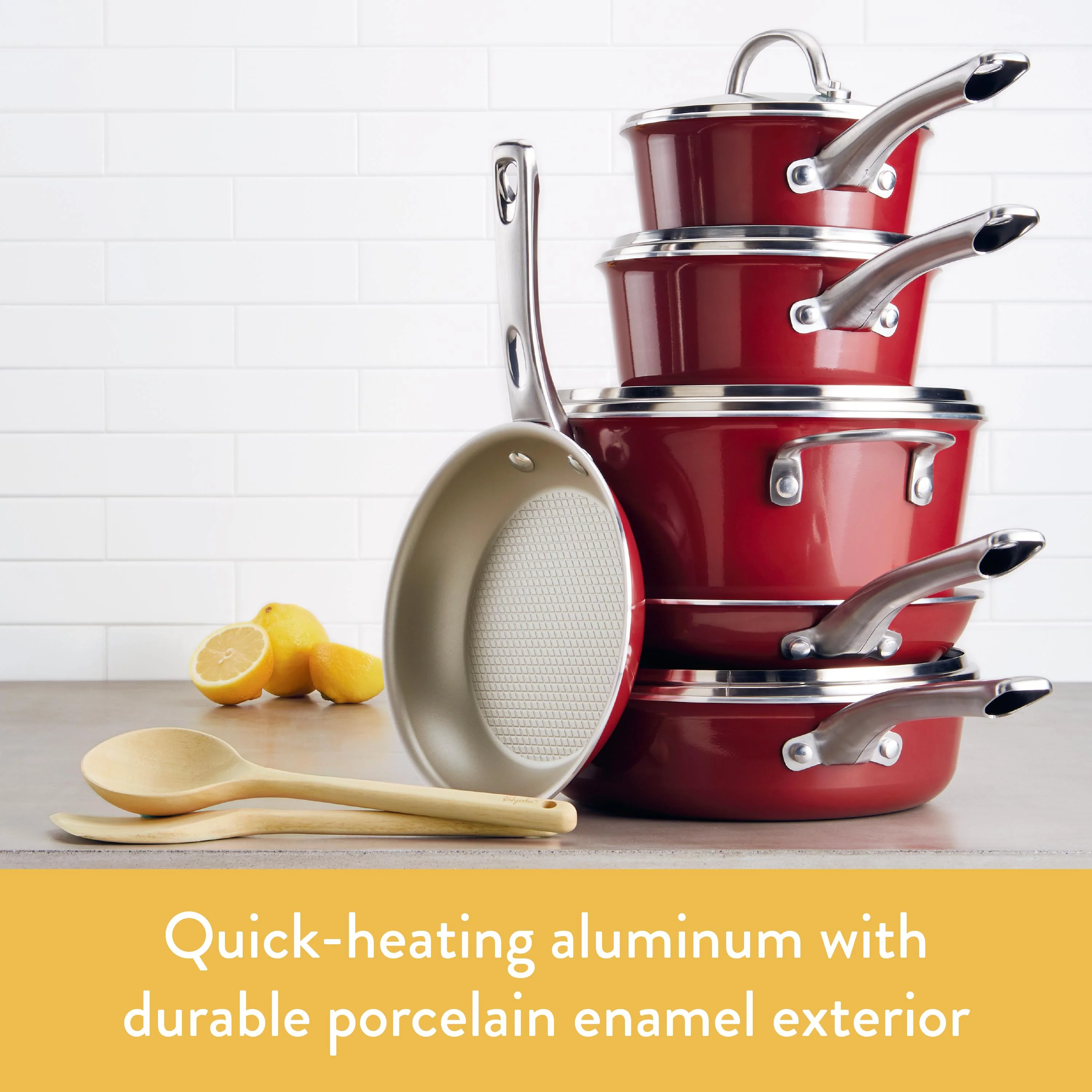 12pc Ayesha Curry Cookware Set - NonStick Red - Image 4