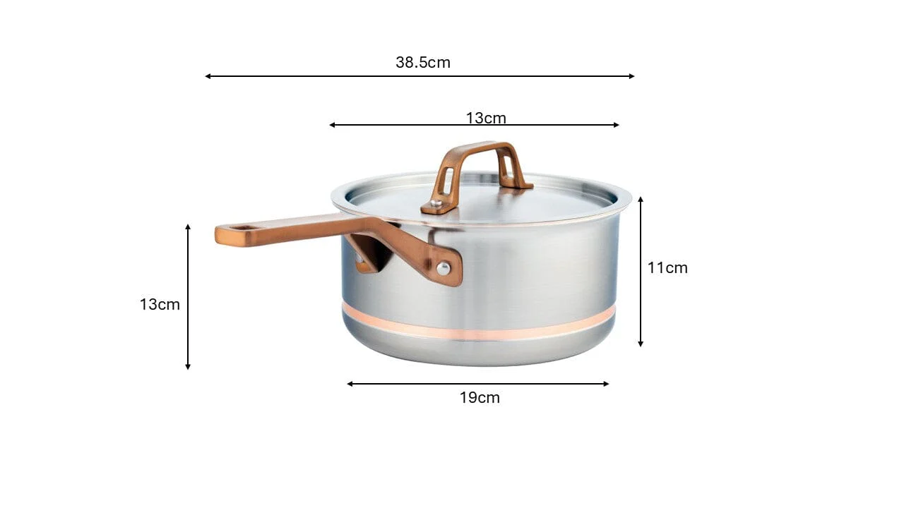 3.1L Meyer CopperClad 5-Ply Copper Core Stainless Steel Saucepan with lid, Made in Canada - Image 5