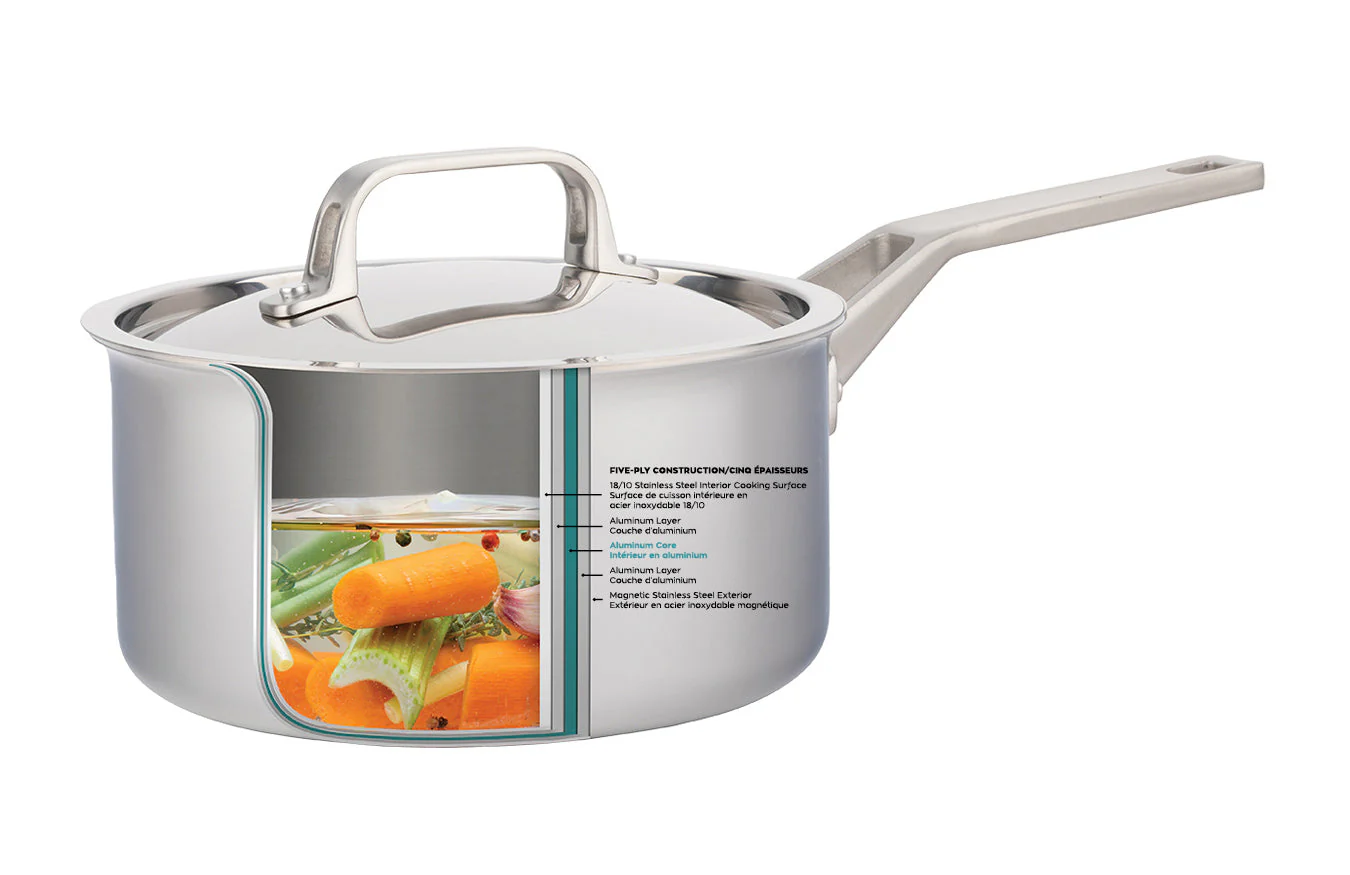 3.1L Meyer ProClad 5-Ply Aluminum Core Stainless Steel Saucepan with Cover, Made in Canada - Image 4