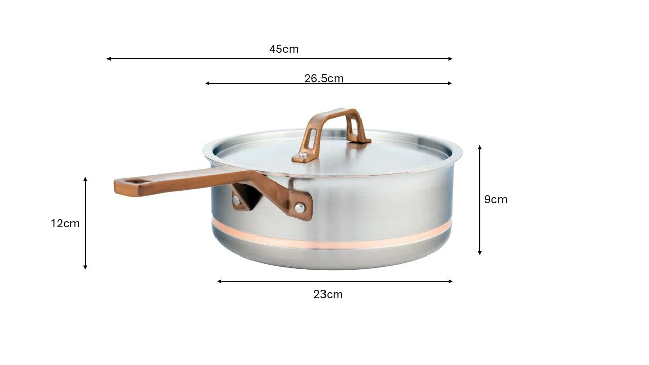 4L Meyer CopperClad 5-Ply Copper Core Stainless Steel Saute Pan with lid, Made in Canada - Image 6