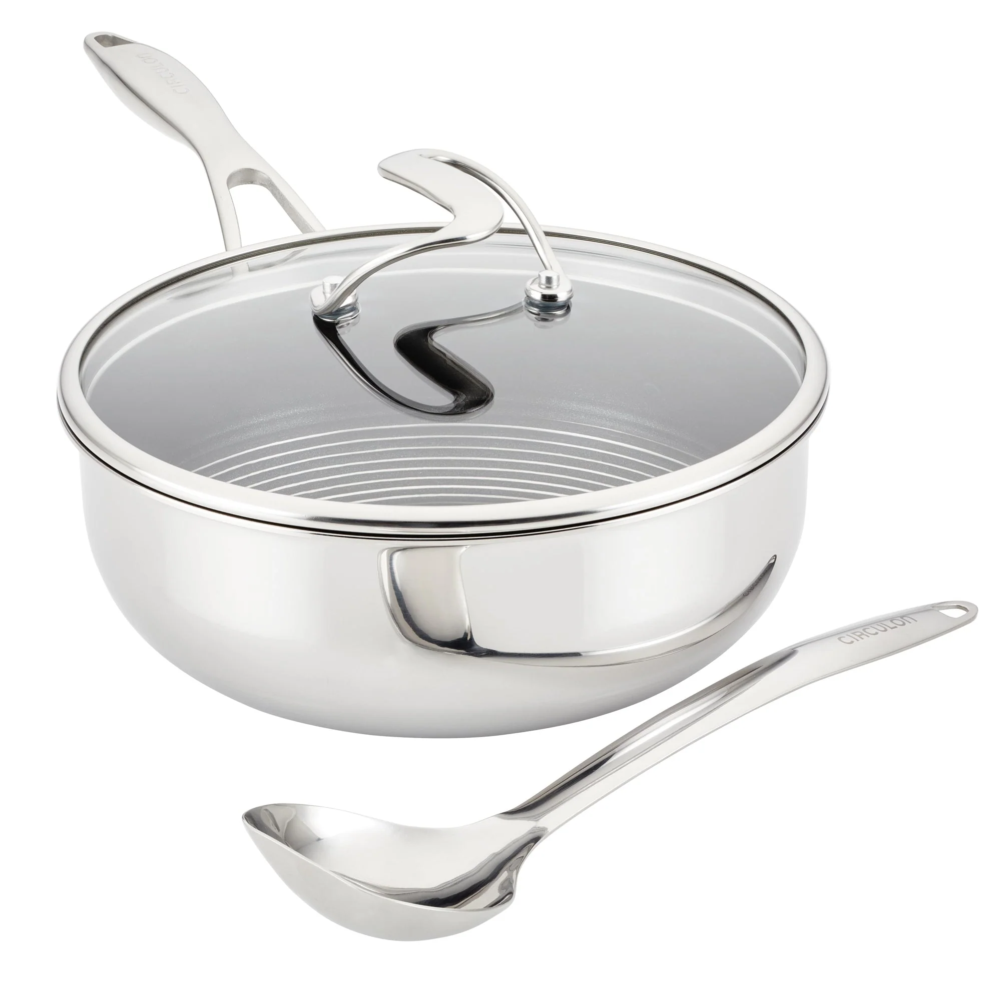 Circulon Clad Stainless Steel Chef Pan and Utensil Set with Hybrid SteelShield™ and Nonstick Technology, 3-Piece, Silver