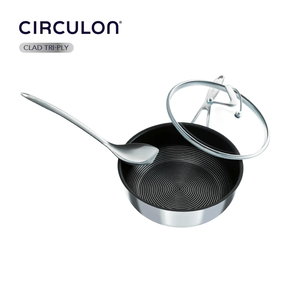 Circulon Clad Stainless Steel Chef Pan and Utensil Set with Hybrid SteelShield™ and Nonstick Technology, 3-Piece, Silver - Image 2