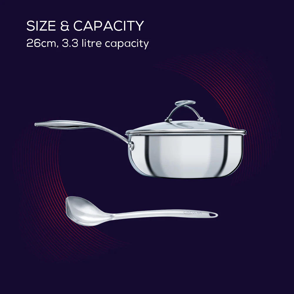 Circulon Clad Stainless Steel Chef Pan and Utensil Set with Hybrid SteelShield™ and Nonstick Technology, 3-Piece, Silver - Image 3