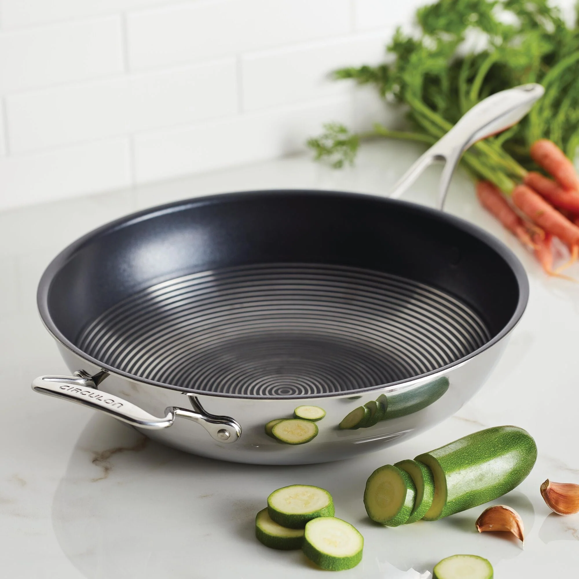 Circulon Clad Stainless Steel Stir Fry Pan with Hybrid SteelShield and Nonstick Technology, 12.5-Inch, Silver - Image 3