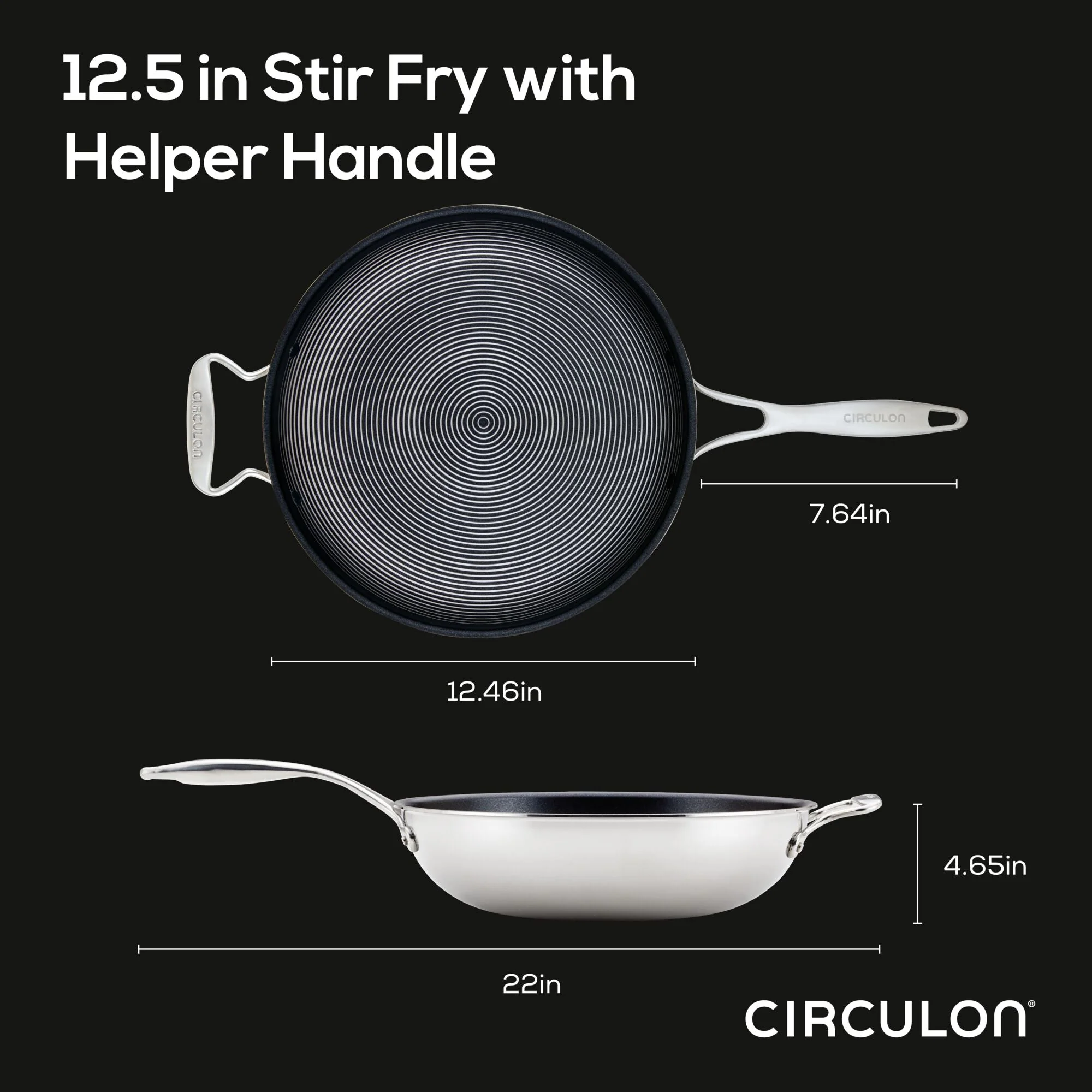Circulon Clad Stainless Steel Stir Fry Pan with Hybrid SteelShield and Nonstick Technology, 12.5-Inch, Silver - Image 4