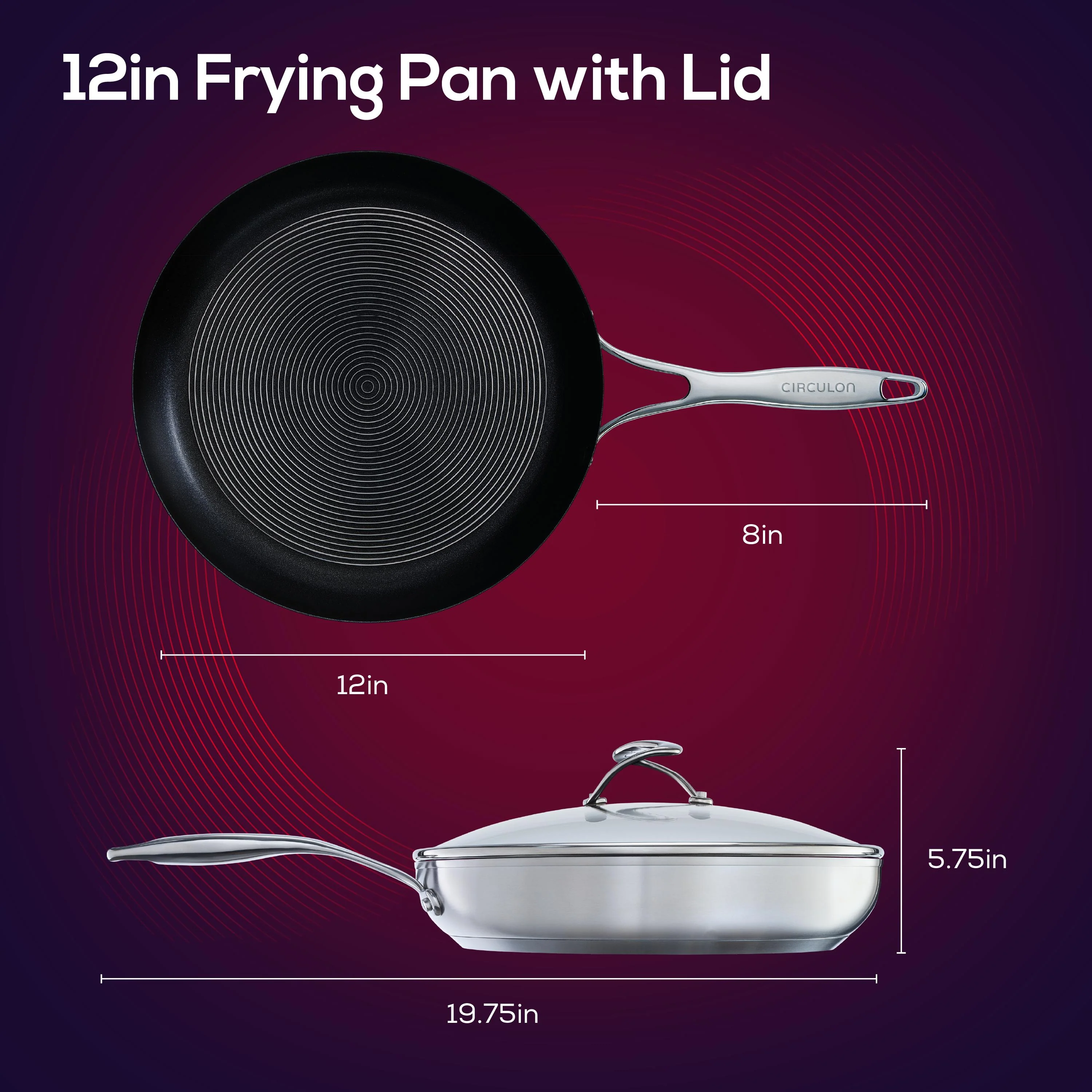 Circulon SteelShield Nonstick Stainless Steel S-Series Frying Pan with Lid, 12-Inch, Silver - Image 3
