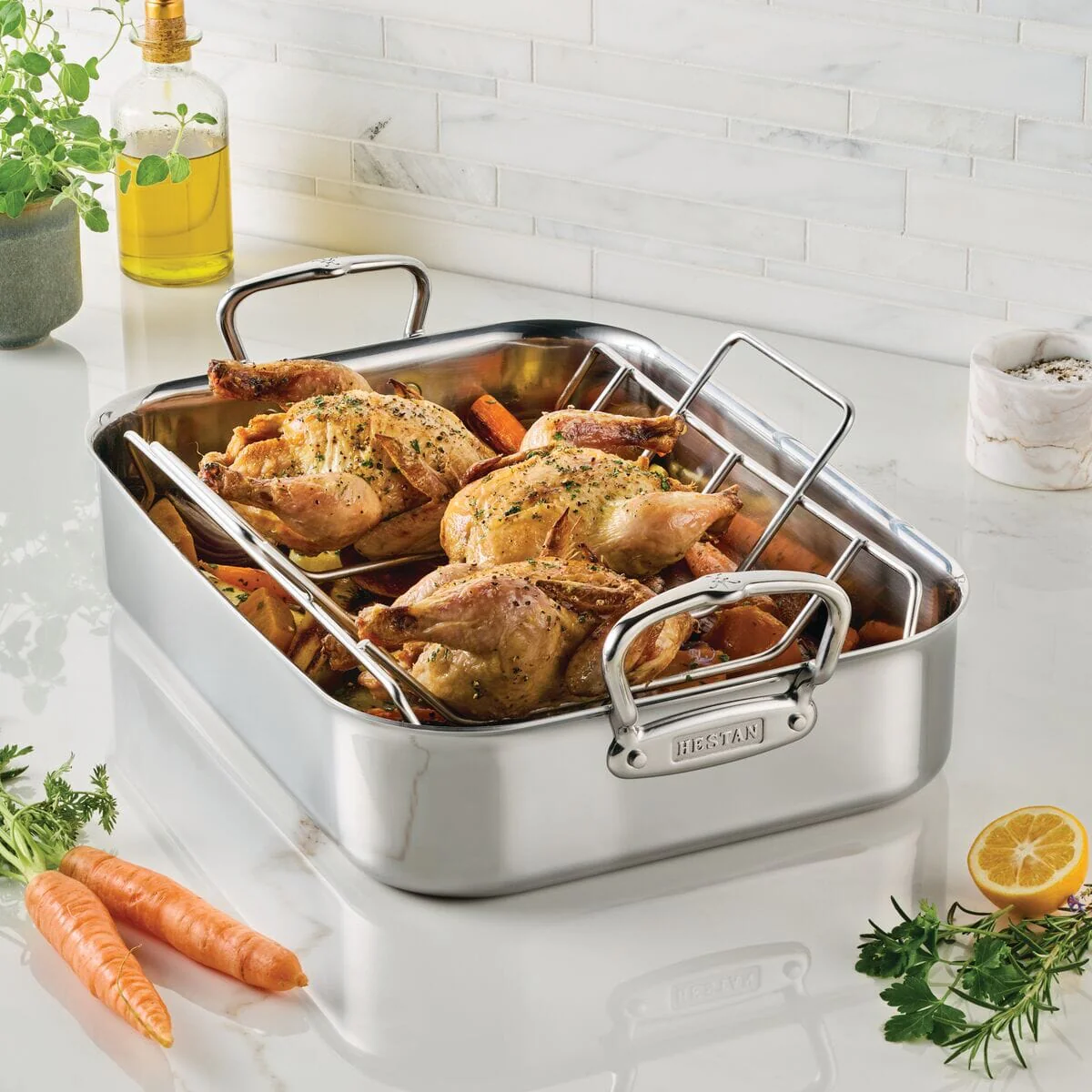Hestan Provisions Large Stainless Steel Roaster with stainless steel rack 17.25" x 12.5" - Image 2