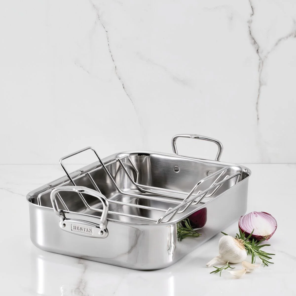 Hestan Provisions Large Stainless Steel Roaster with stainless steel rack 17.25" x 12.5" - Image 3