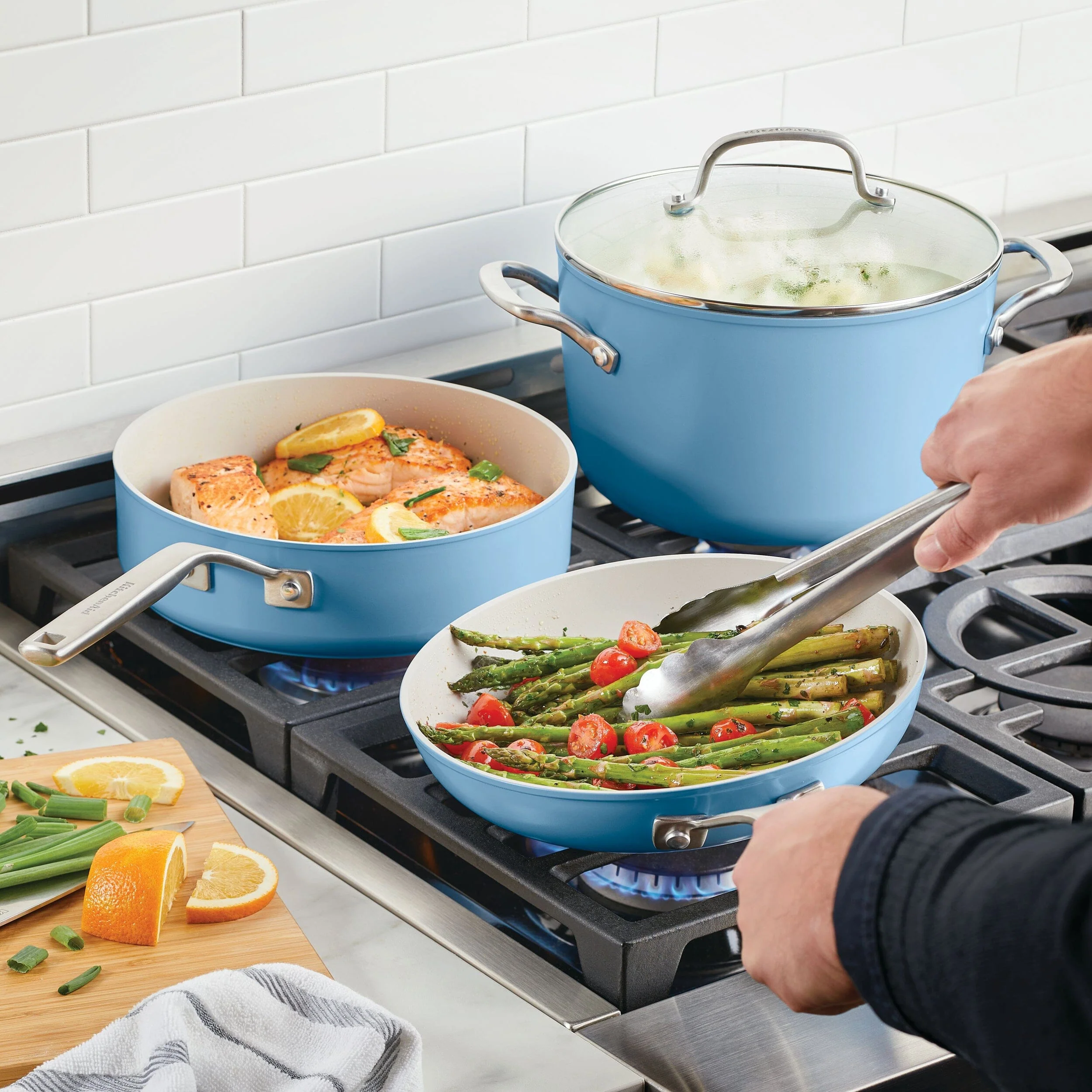 KitchenAid 10pc Hard Anodized Ceramic Cookware Set - Blue Velvet - Image 5