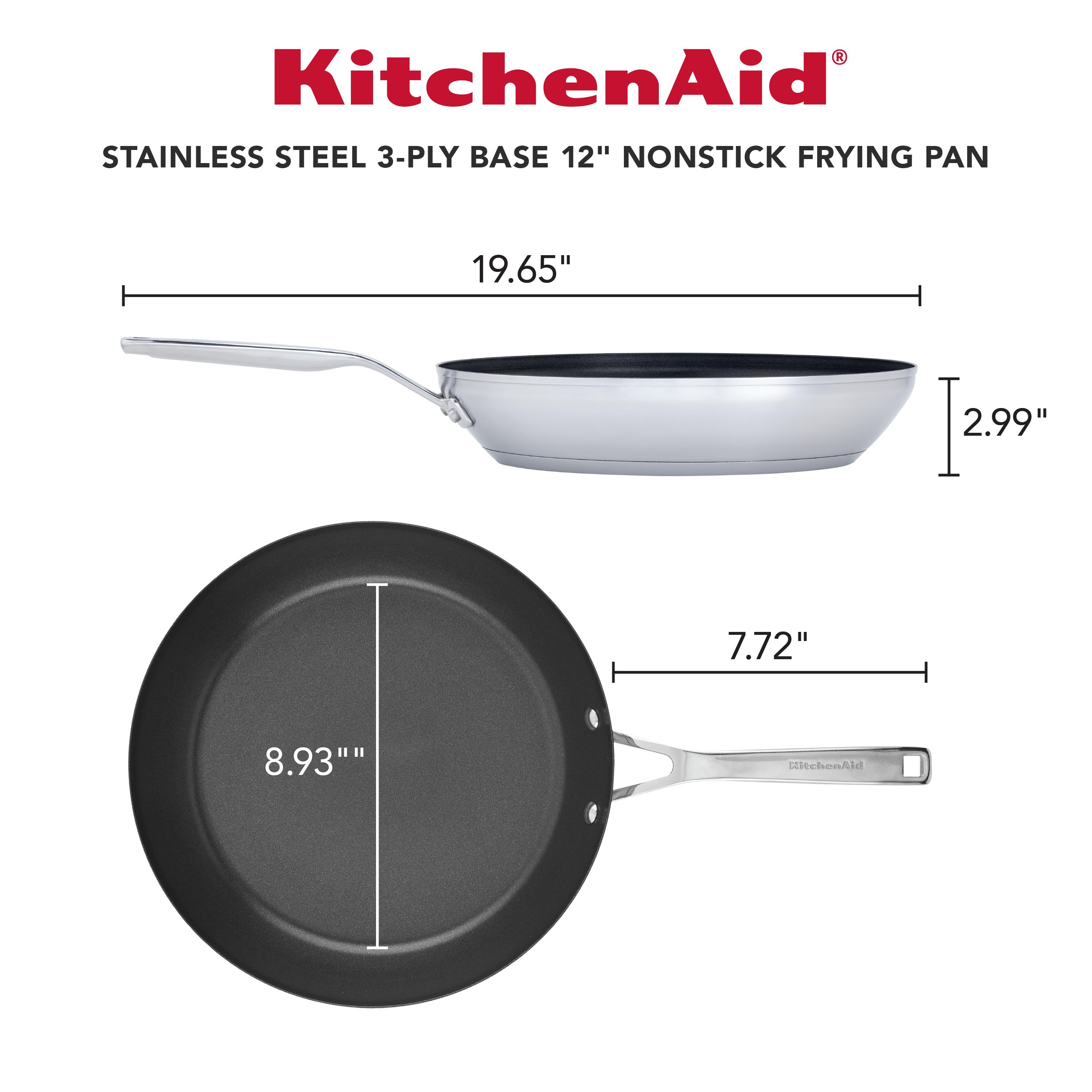 KitchenAid 3-Ply Base Stainless Steel Nonstick Frying Pan, 12-Inch, Brushed Stainless Steel - Image 2