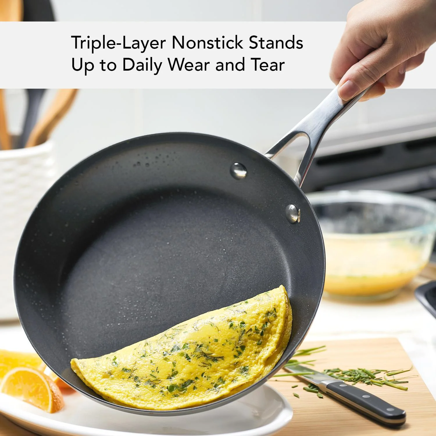 KitchenAid 3-Ply Base Stainless Steel Nonstick Frying Pan, 9.5-Inch, Brushed Stainless Steel - Image 5