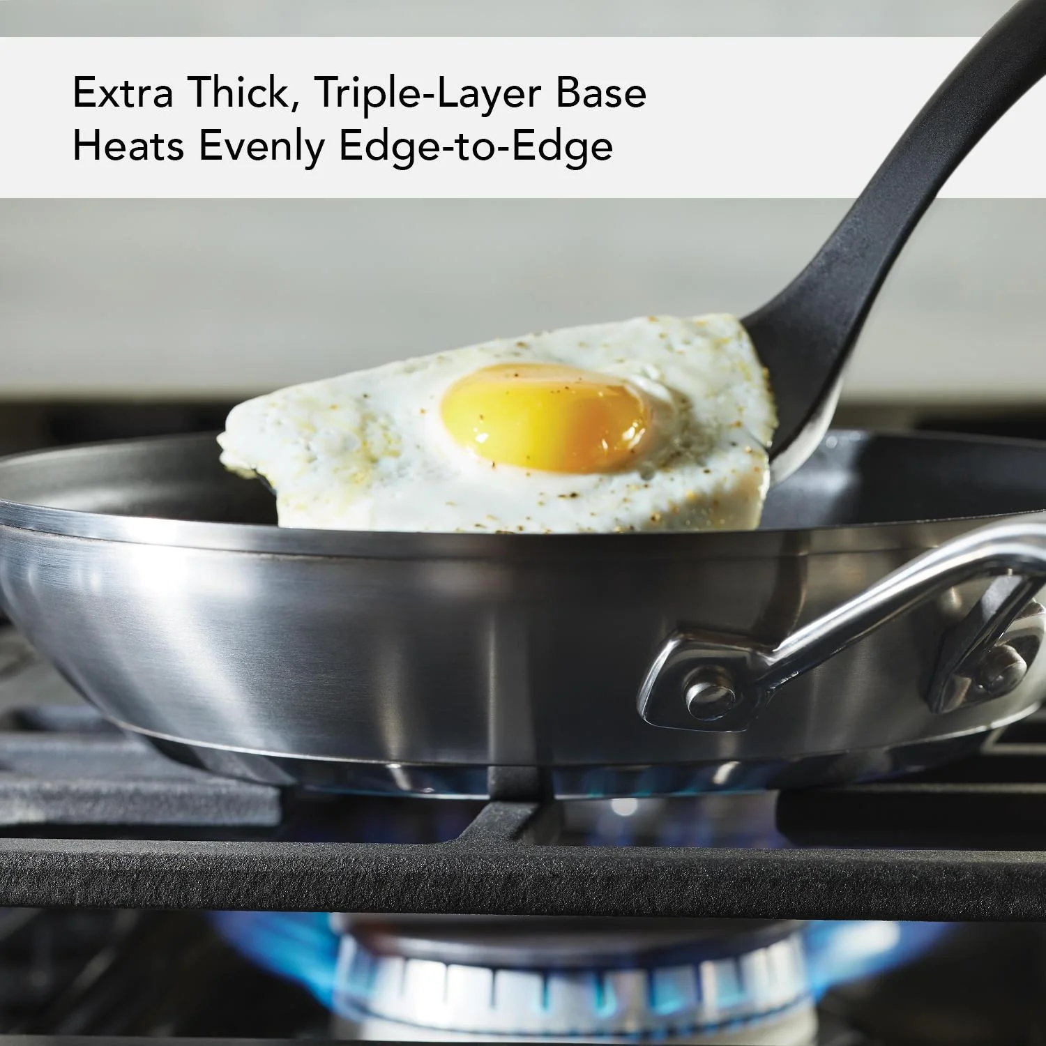 KitchenAid 3-Ply Base Stainless Steel Nonstick Frying Pan, 9.5-Inch, Brushed Stainless Steel - Image 3