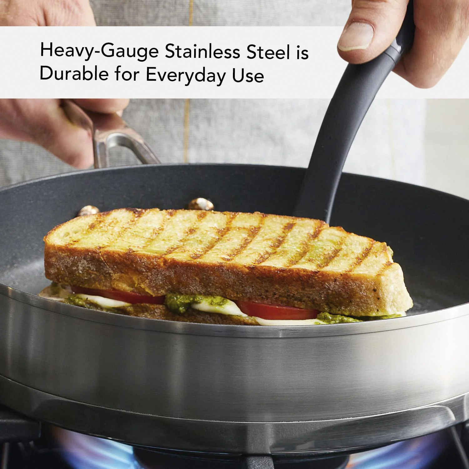 KitchenAid 3-Ply Base Stainless Steel Nonstick Round Grill Pan, 10.25-Inch, Brushed Stainless Steel - Image 5