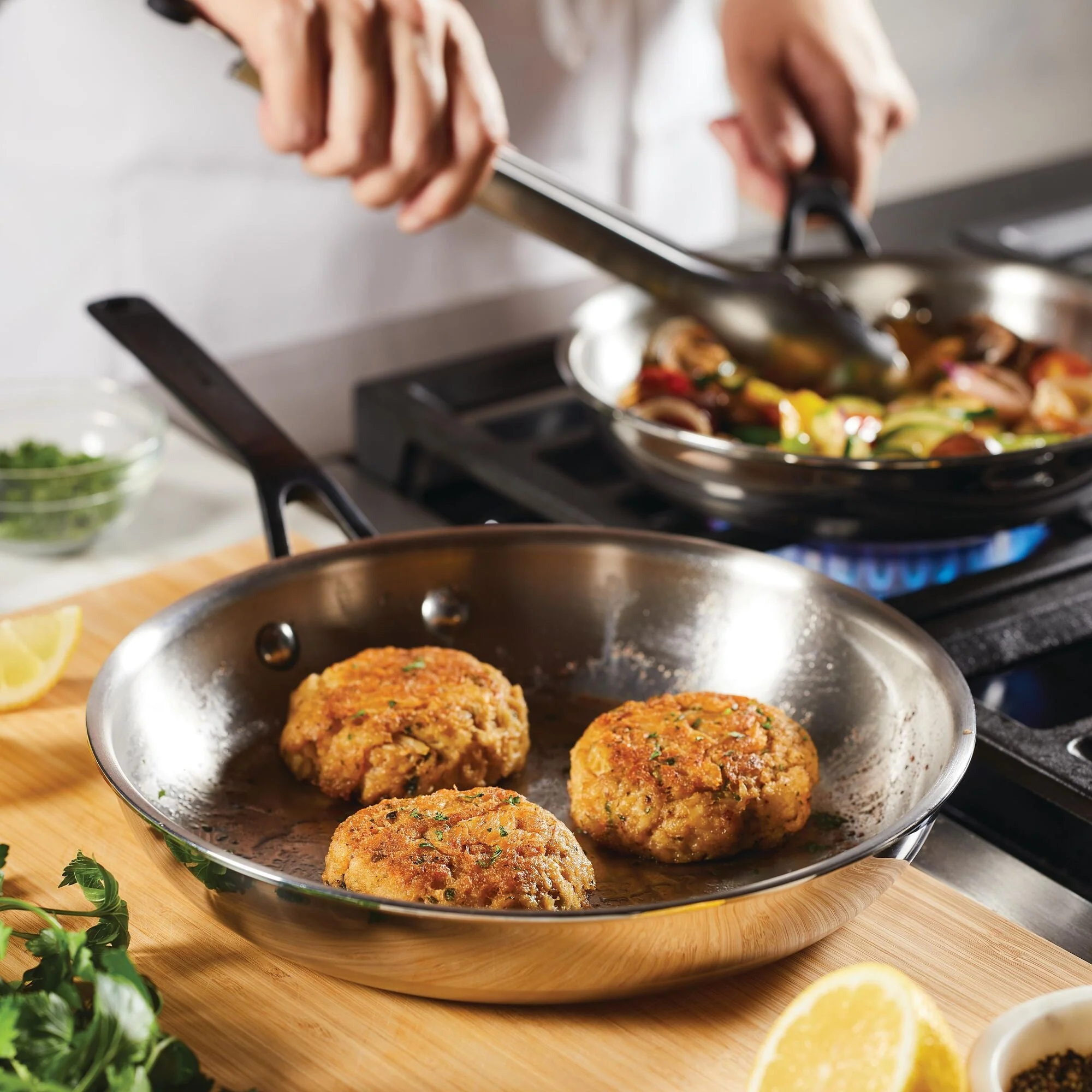 KitchenAid 5-Ply Clad Stainless Steel Frying Pan Set, 2-Piece, Polished Stainless Steel - Image 4
