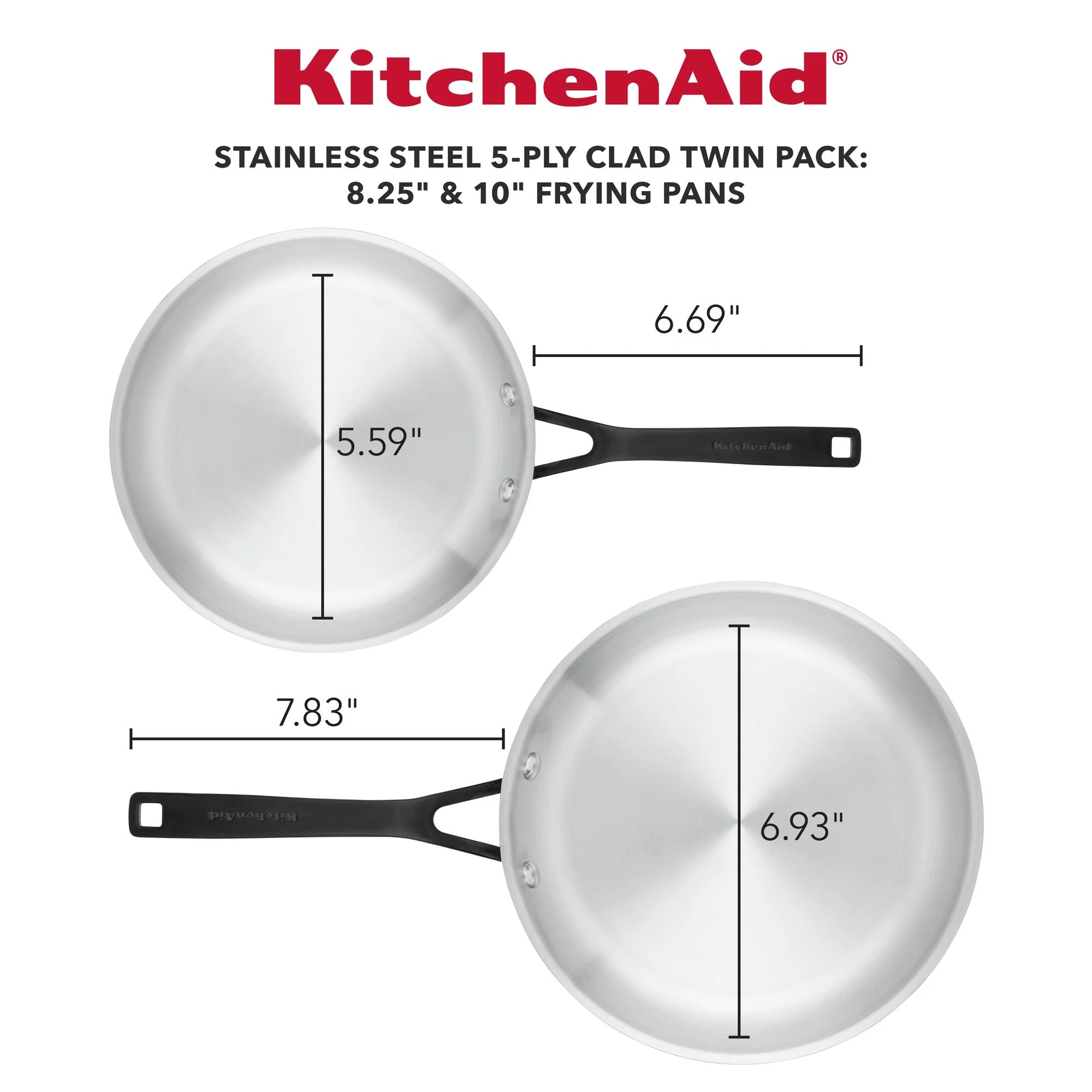 KitchenAid 5-Ply Clad Stainless Steel Frying Pan Set, 2-Piece, Polished Stainless Steel - Image 5