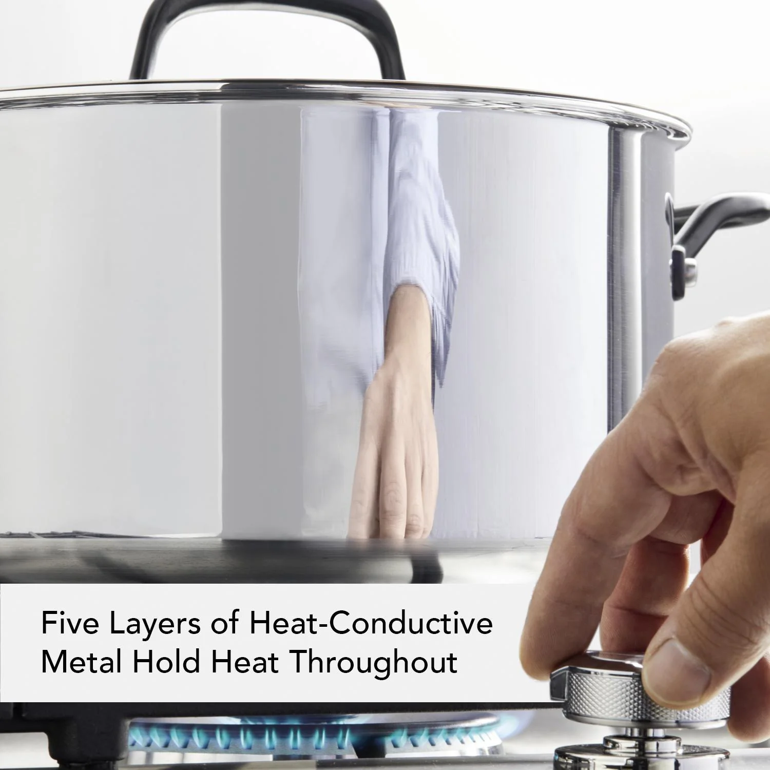 KitchenAid 5-Ply Clad Stainless Steel Stockpot with Lid, 8-Quart, Polished Stainless Steel - Image 3