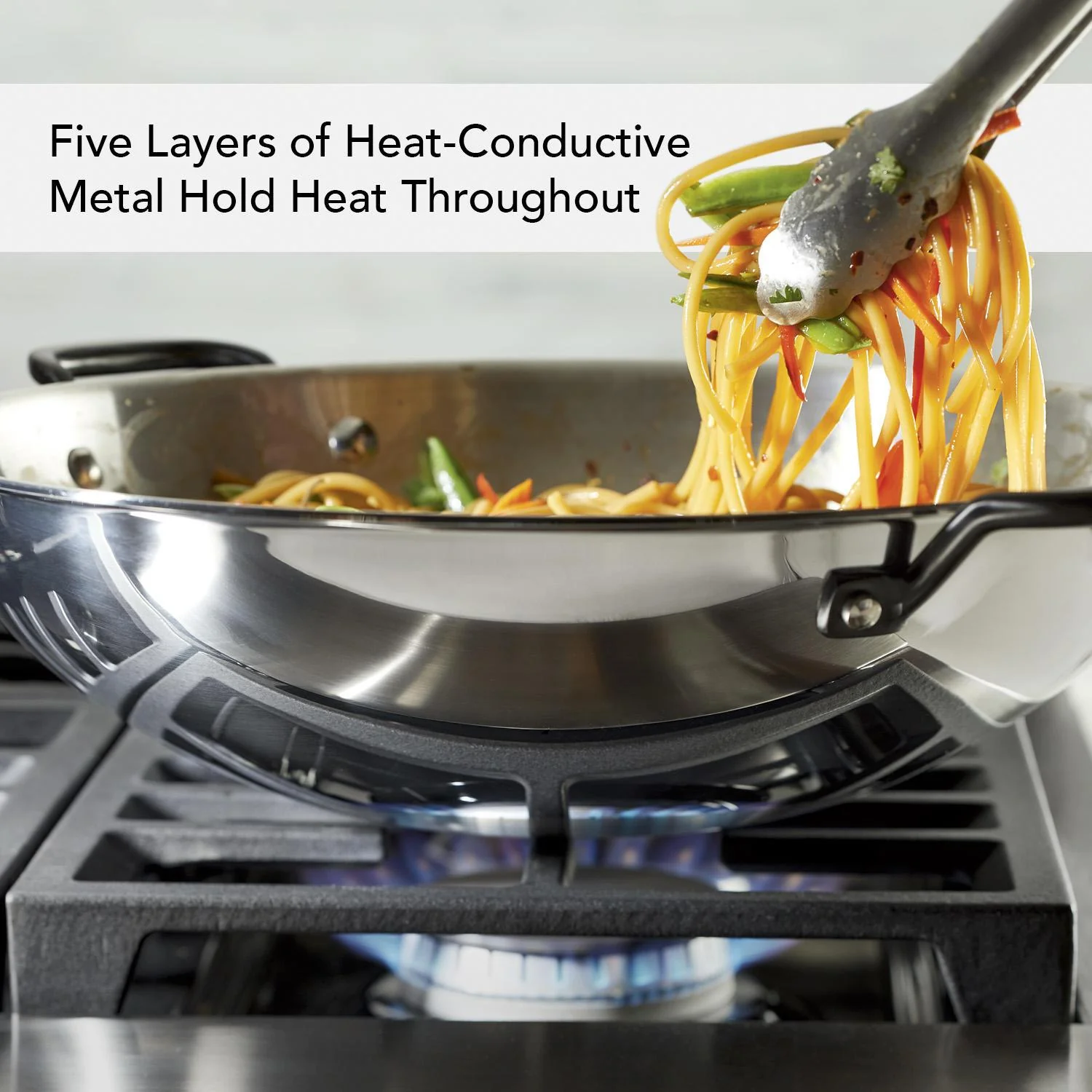 KitchenAid 5-Ply Clad Stainless Steel Wok, 15-Inch, Polished Stainless Steel - Image 3