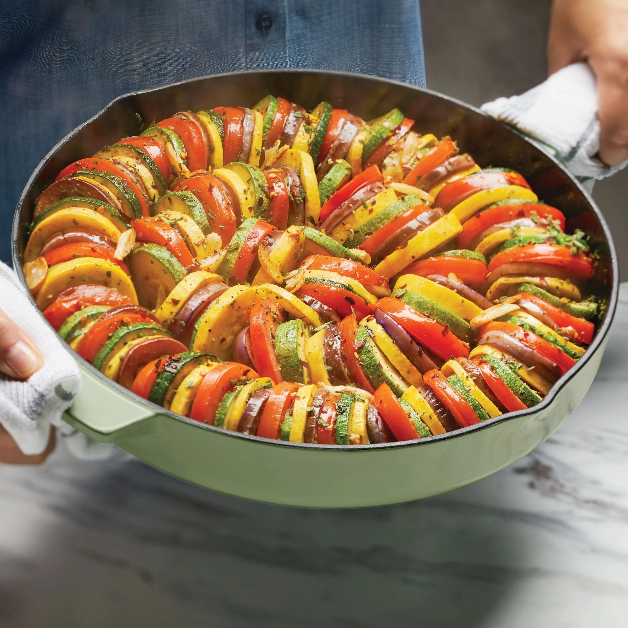 KitchenAid Enameled Cast Iron Skillet with Helper Handle and Pour Spouts, 12-Inch, Pistachio - Image 3