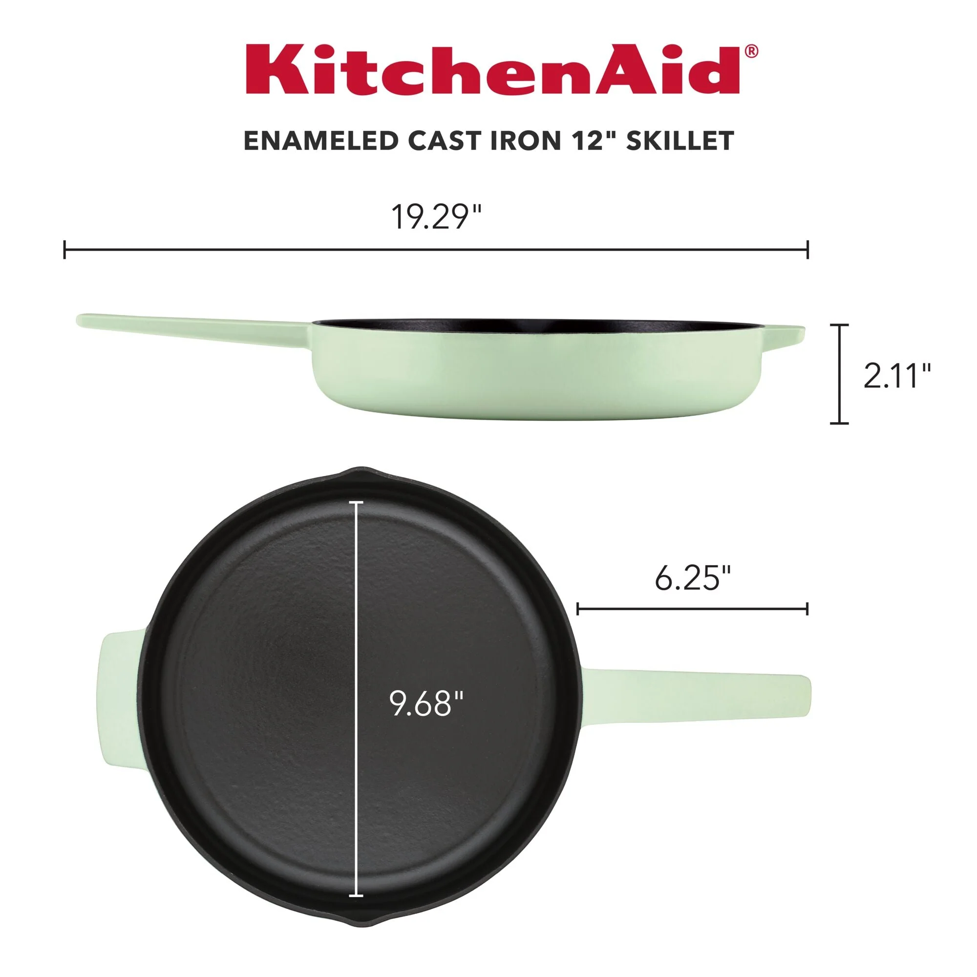 KitchenAid Enameled Cast Iron Skillet with Helper Handle and Pour Spouts, 12-Inch, Pistachio - Image 4