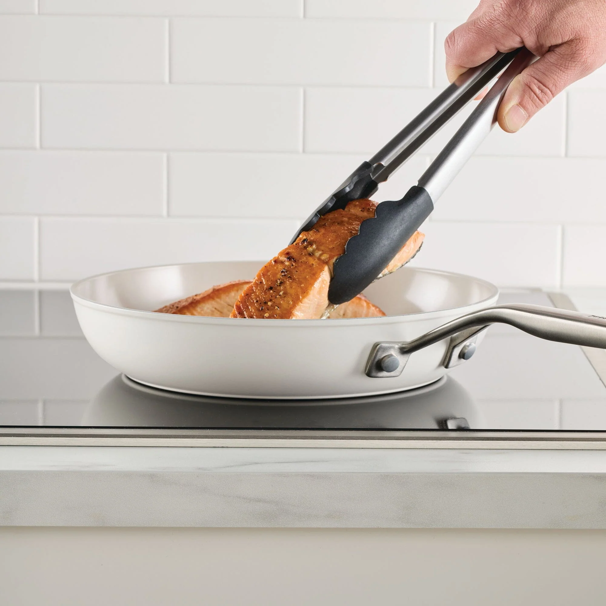 KitchenAid Hard Anodized Ceramic Induction Nonstick 9 Piece Cookware Set Porcelain White - Image 3