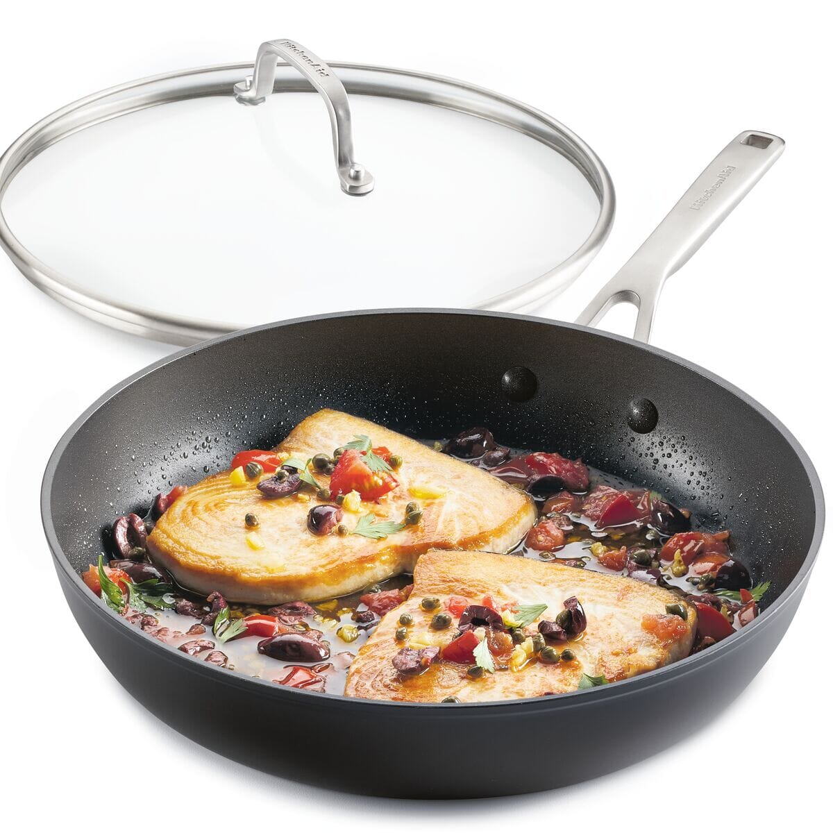 KitchenAid Hard Anodized Induction Frying Pan with Lid, 12.25-Inch, Matte Black - Image 2