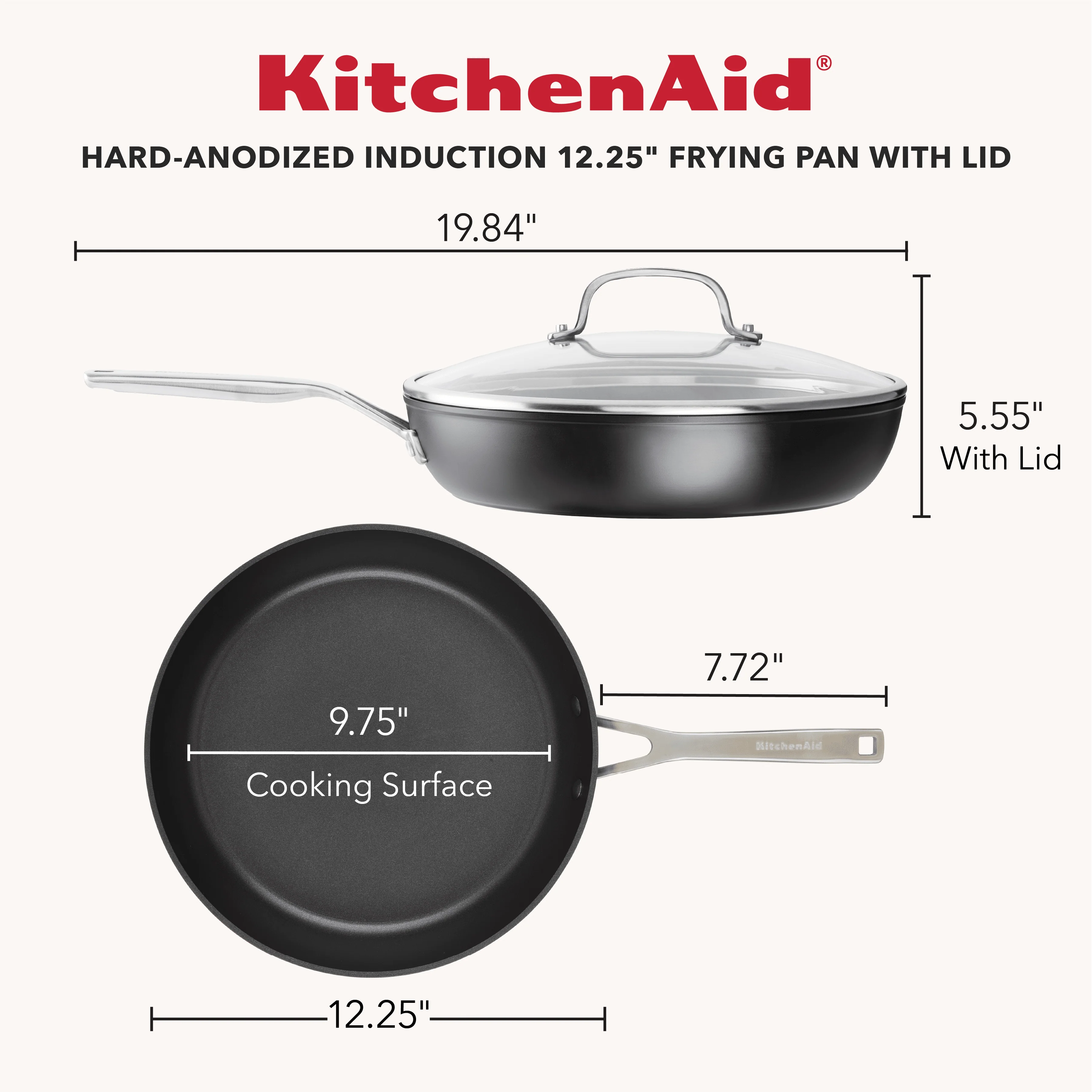 KitchenAid Hard Anodized Induction Frying Pan with Lid, 12.25-Inch, Matte Black - Image 4
