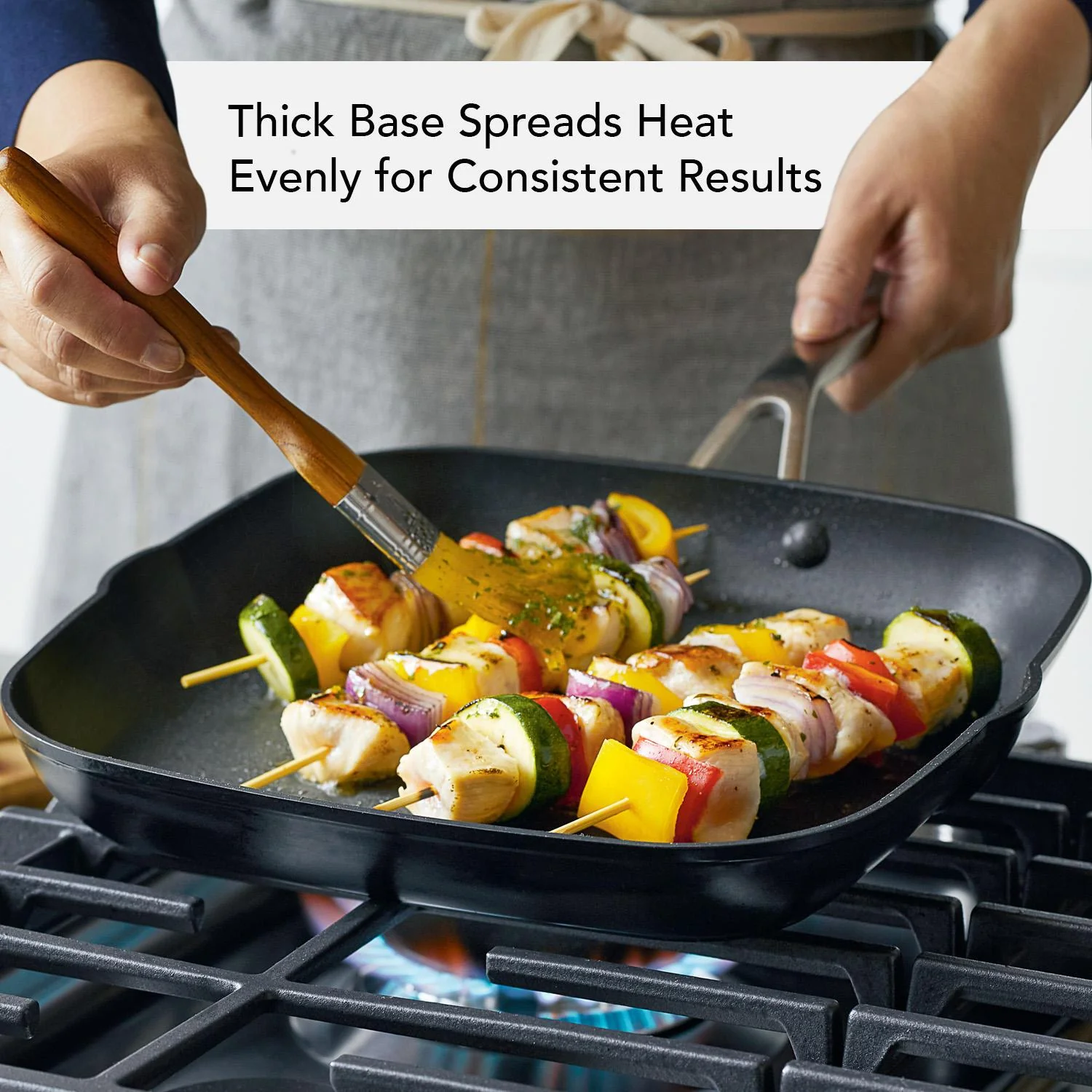 KitchenAid Hard-Anodized Induction Nonstick Square Grill Pan, 11.25-Inch, Matte Black - Image 4
