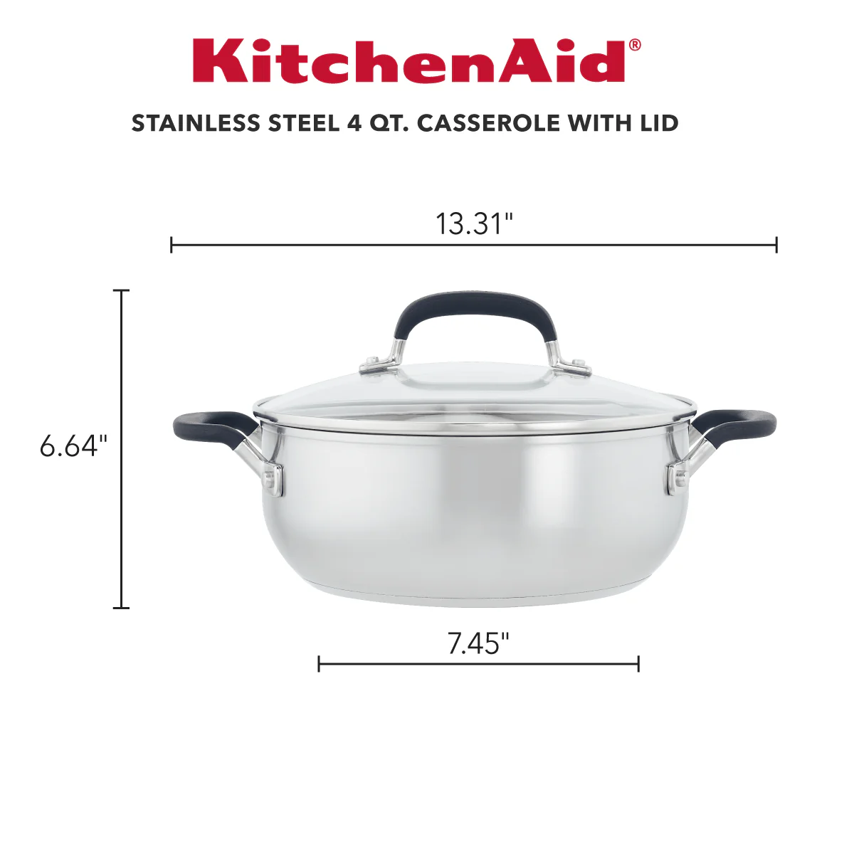 KitchenAid Stainless Steel Casserole with Lid, 4-Quart, Brushed Stainless Steel - Image 2