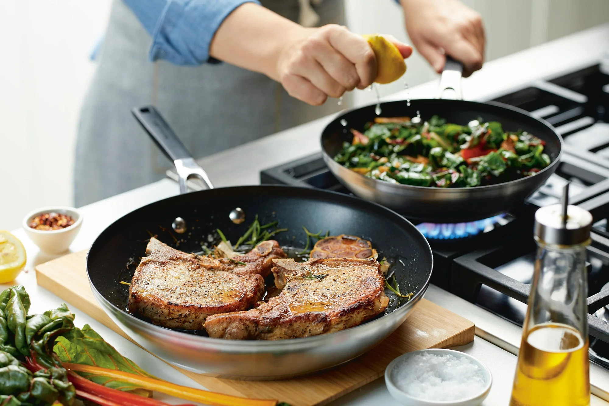 KitchenAid Stainless Steel Nonstick Frying Pan Set, 2-Piece, Brushed Stainless Steel - Image 4