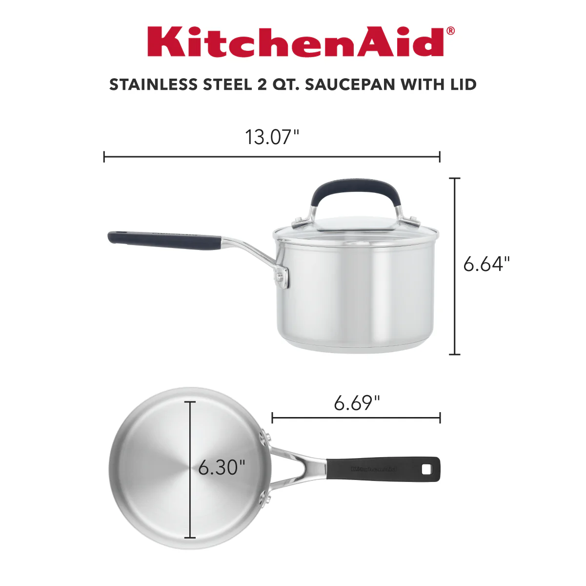 KitchenAid Stainless Steel Saucepan with Measuring Marks and Lid, 2-Quart, Brushed Stainless Steel - Image 2