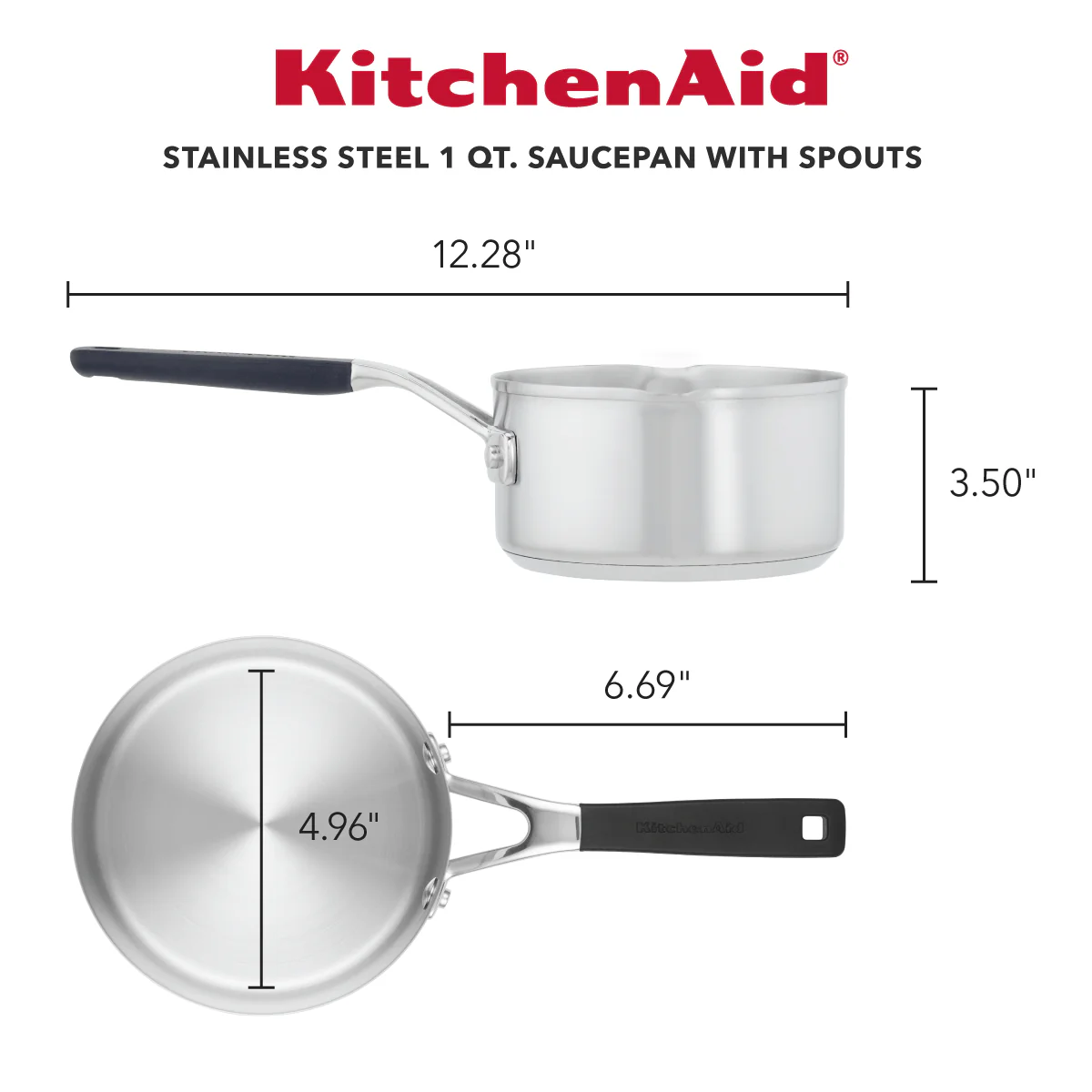 KitchenAid Stainless Steel Saucepan with Pour Spouts, 1-Quart, Brushed Stainless Steel - Image 2