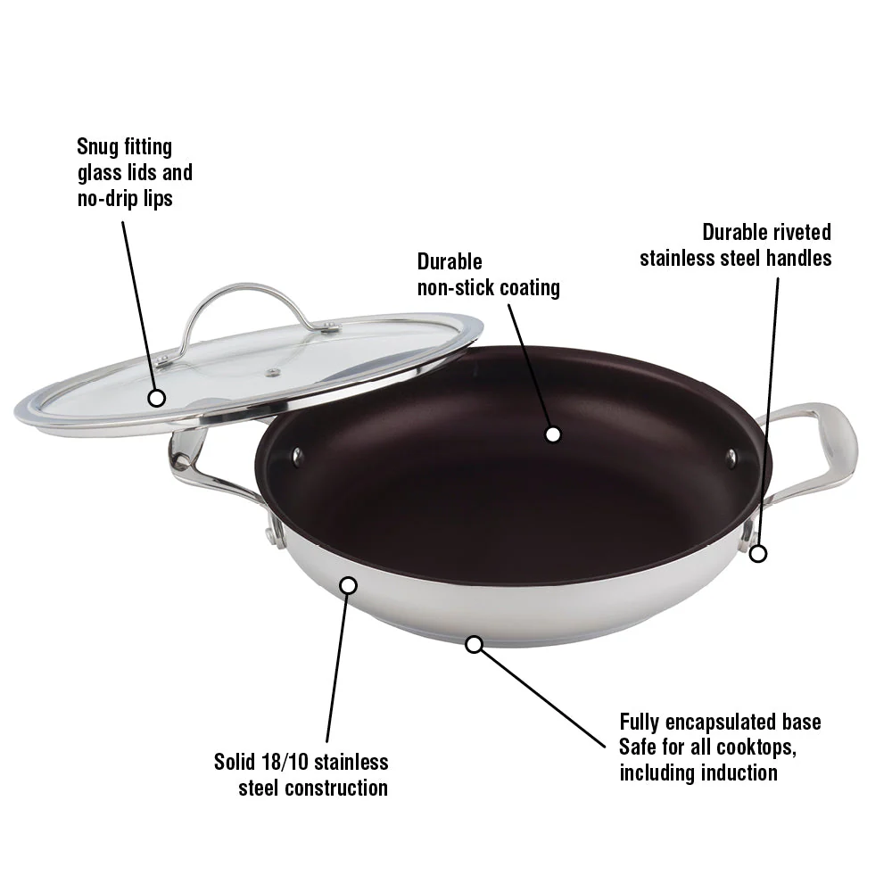 Meyer Confederation Stainless Steel 28cm Everyday Pan Non Stick Skillet with cover, Made in Canada - Image 2