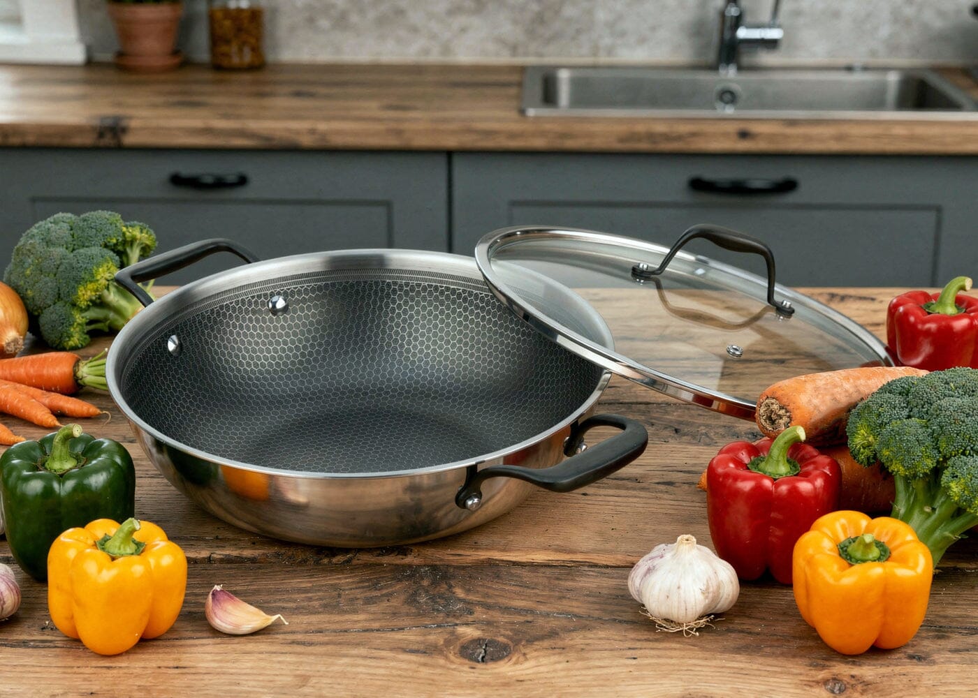 Meyer HybridClad Stainless Steel 32cm Wok with cover, Made in Canada - Image 3