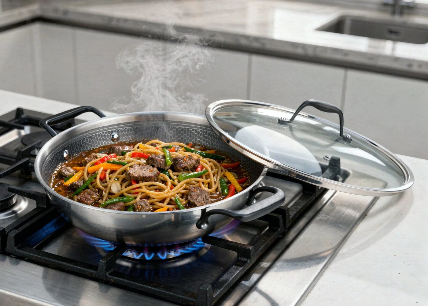 Meyer HybridClad Stainless Steel 32cm Wok with cover, Made in Canada - Image 4