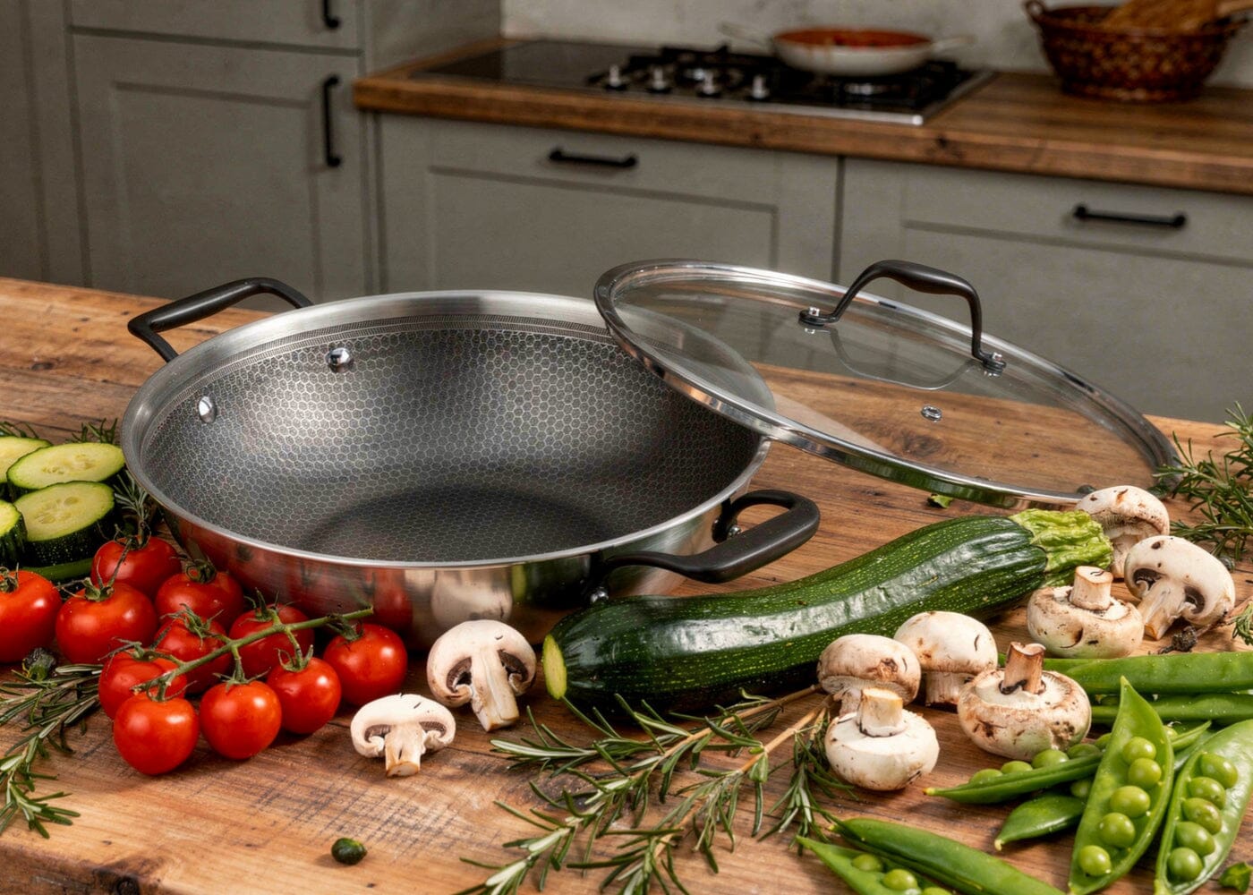 Meyer HybridClad Stainless Steel 32cm Wok with cover, Made in Canada - Image 5