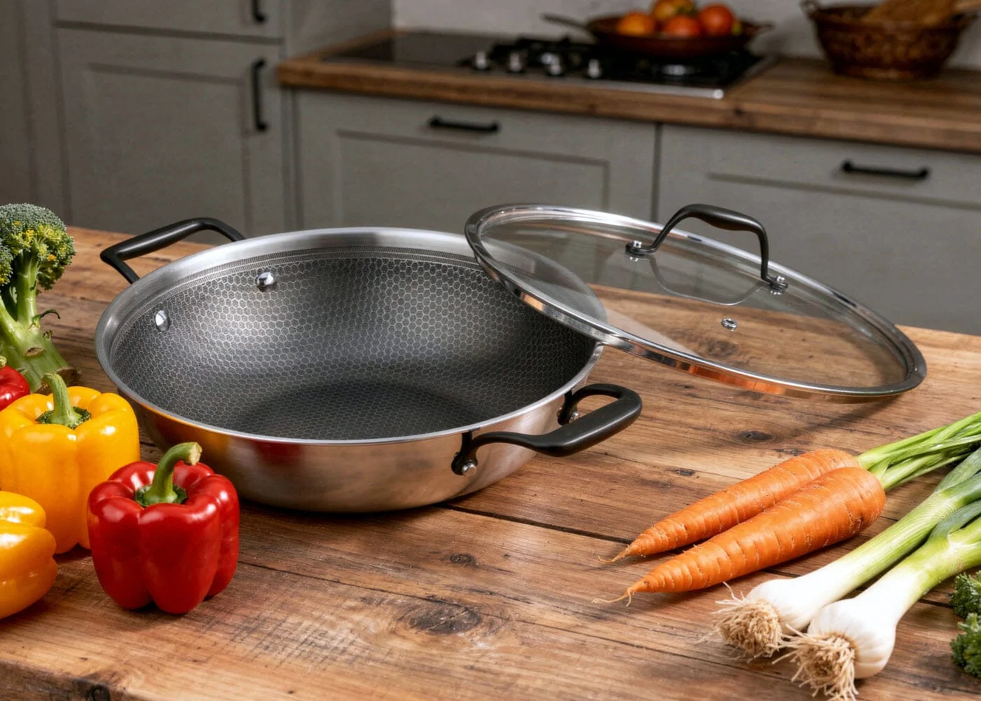Meyer HybridClad Stainless Steel 32cm Wok with cover, Made in Canada - Image 6