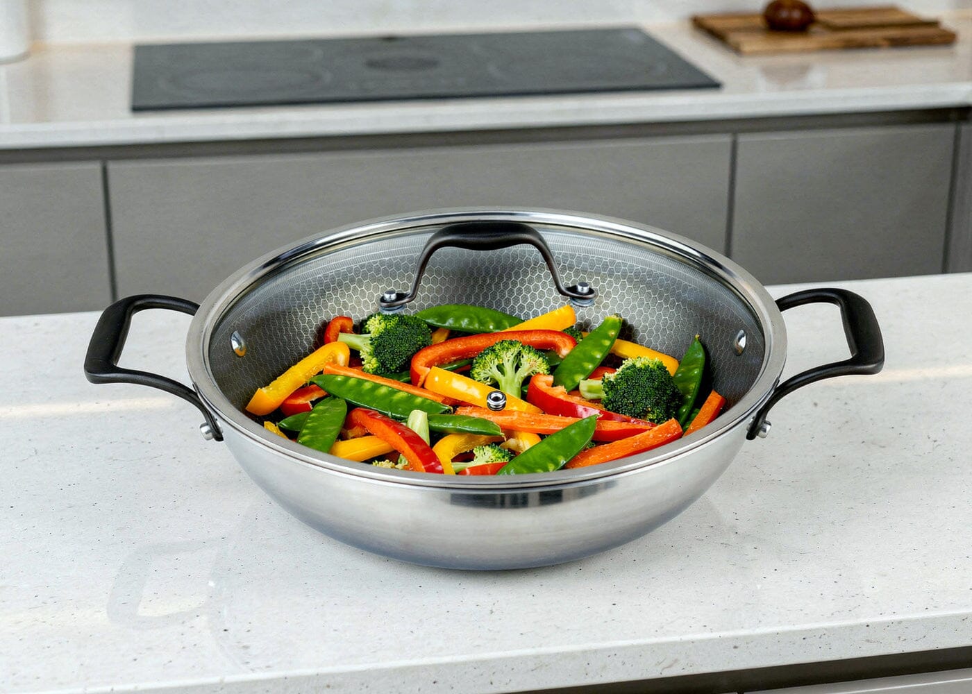 Meyer HybridClad Stainless Steel 32cm Wok with cover, Made in Canada - Image 7