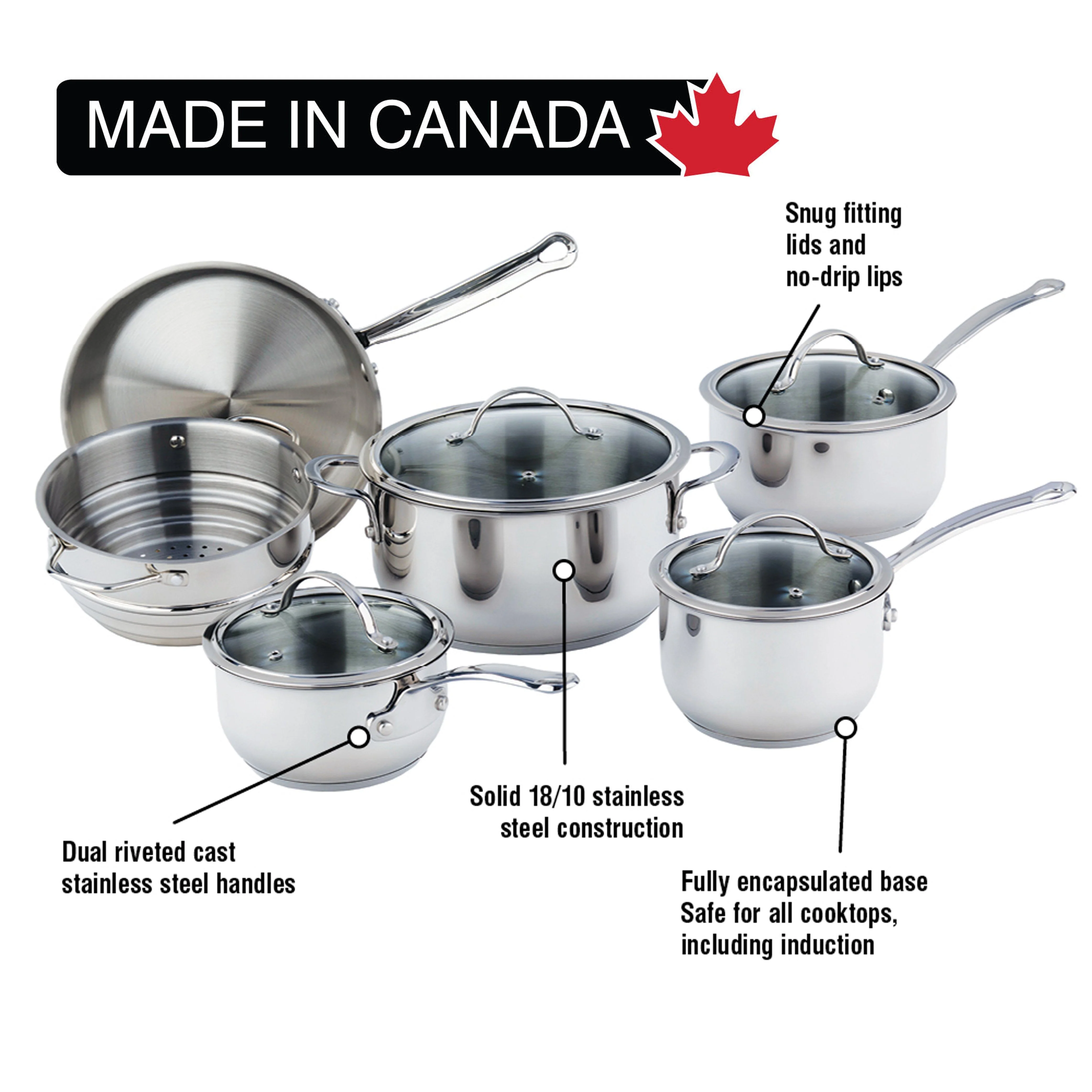 Meyer Nouvelle Stainless Steel 10-Piece Set, Made in Canada with BONUS mini recipe book - Image 4