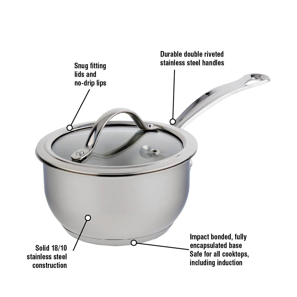 Meyer Nouvelle Stainless Steel 2.1L Saucepan with tempered glass lid, Made in Canada - Image 2