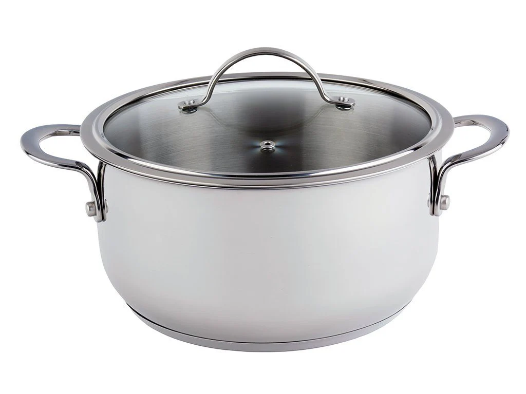 Meyer Nouvelle Stainless Steel 5.4L Dutch Oven with tempered glass lid, Made in Canada