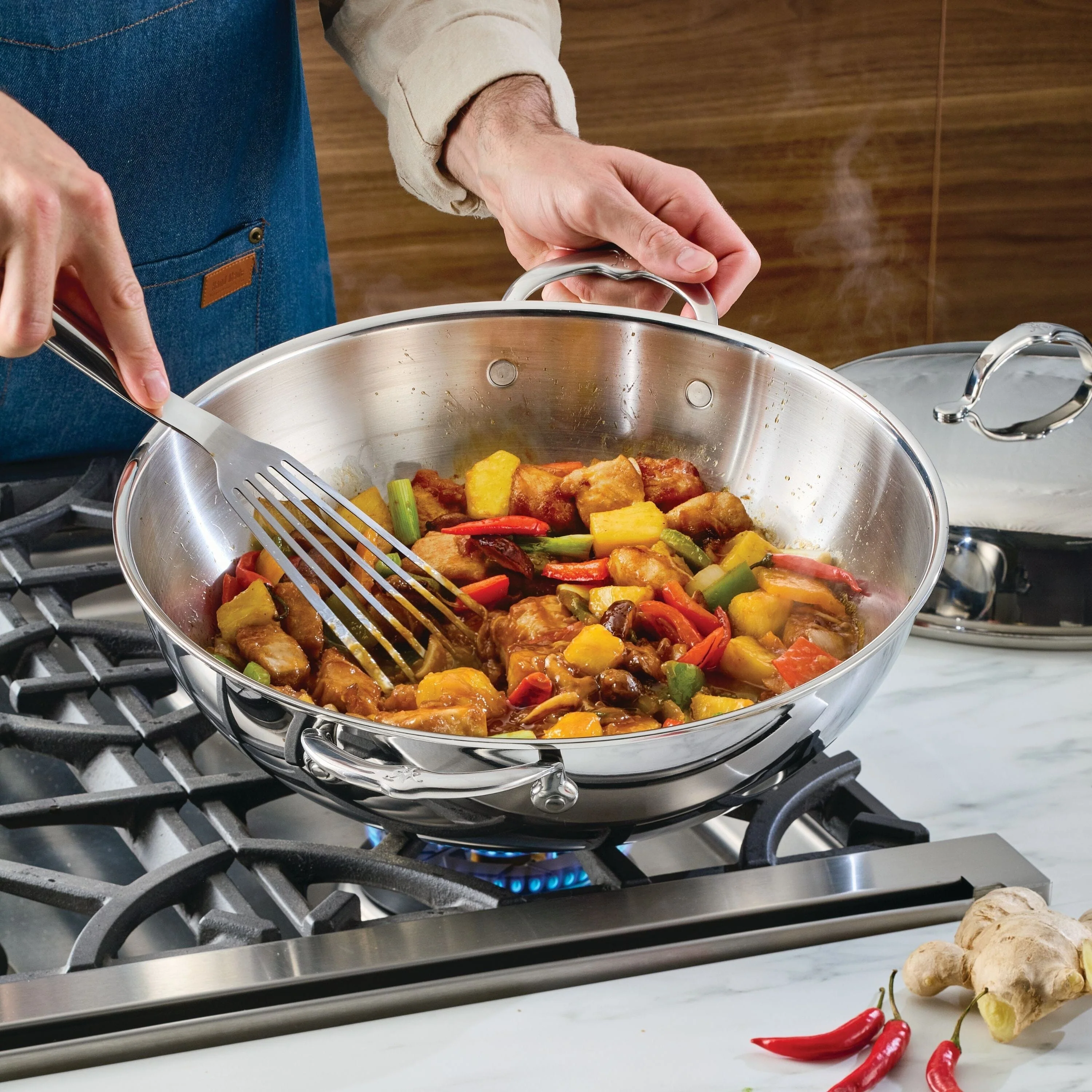 Hestan ProBond® Luxe 14" Professional Clad Stainless Steel Wok with Dome Lid - Image 2