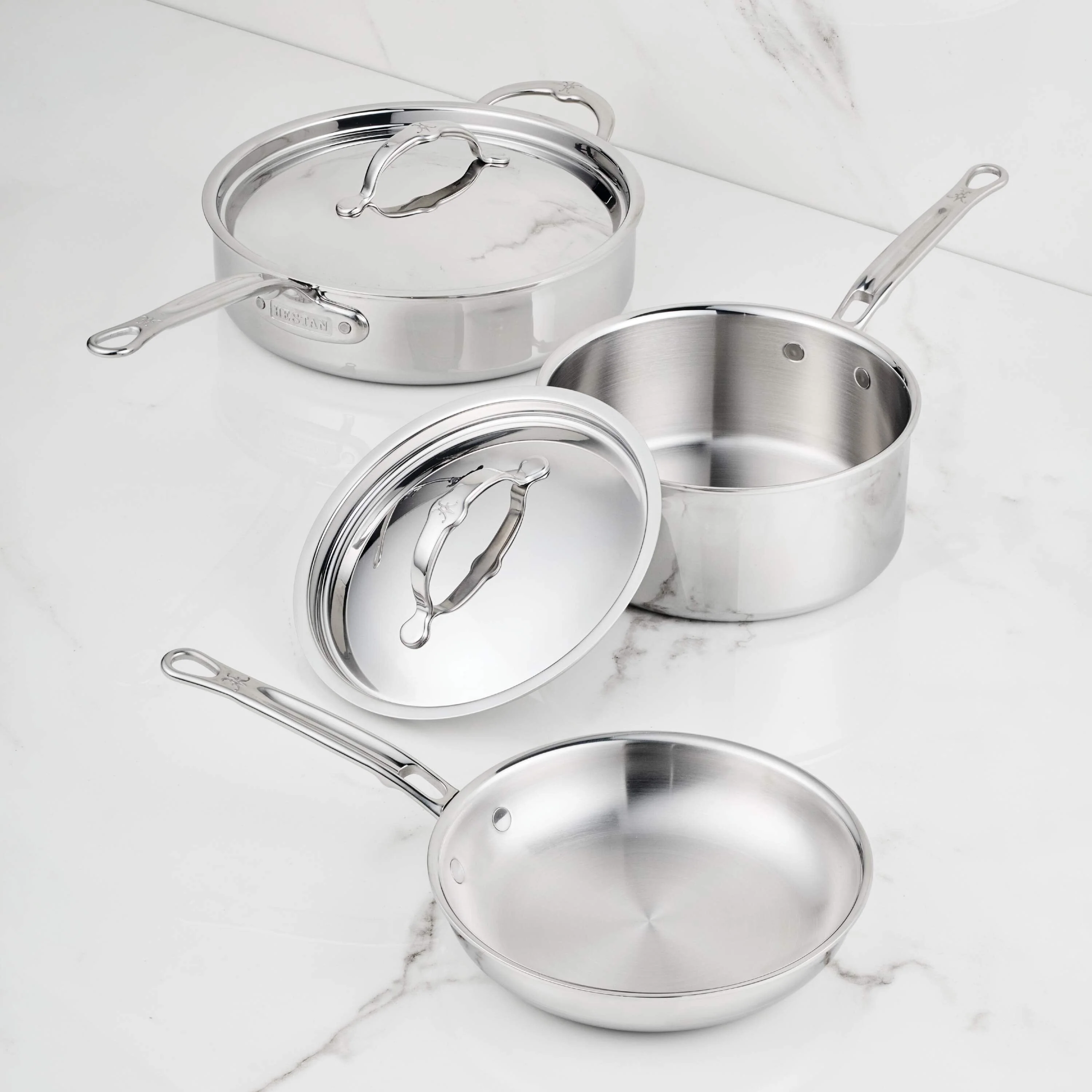 Hestan ProBond® Luxe 5-Piece Professional Clad Stainless Steel Cookware Set (8.5”skillet, 3qt saucepans, and 3.5qt sauté)