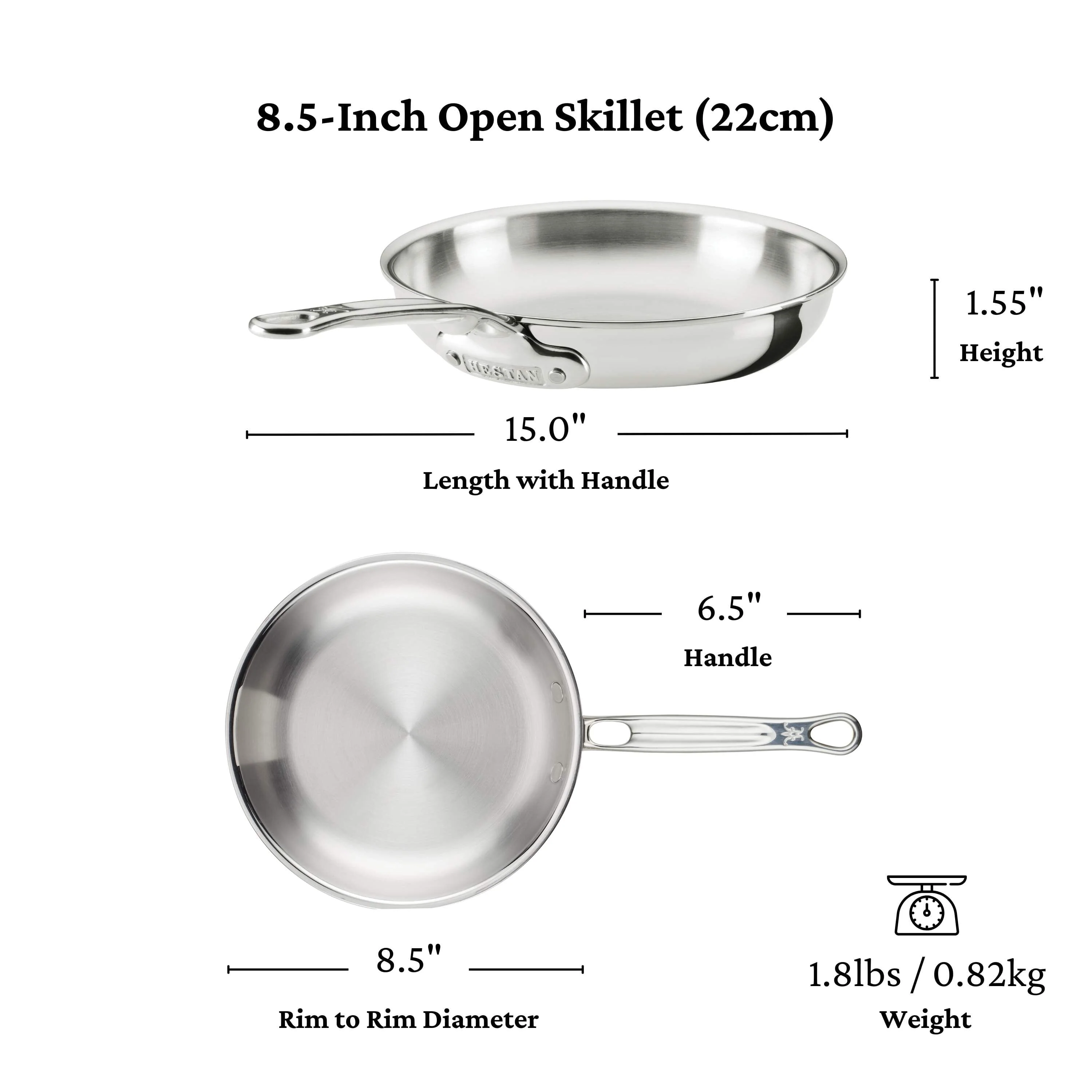 Hestan ProBond® Luxe 5-Piece Professional Clad Stainless Steel Cookware Set (8.5”skillet, 3qt saucepans, and 3.5qt sauté) - Image 5