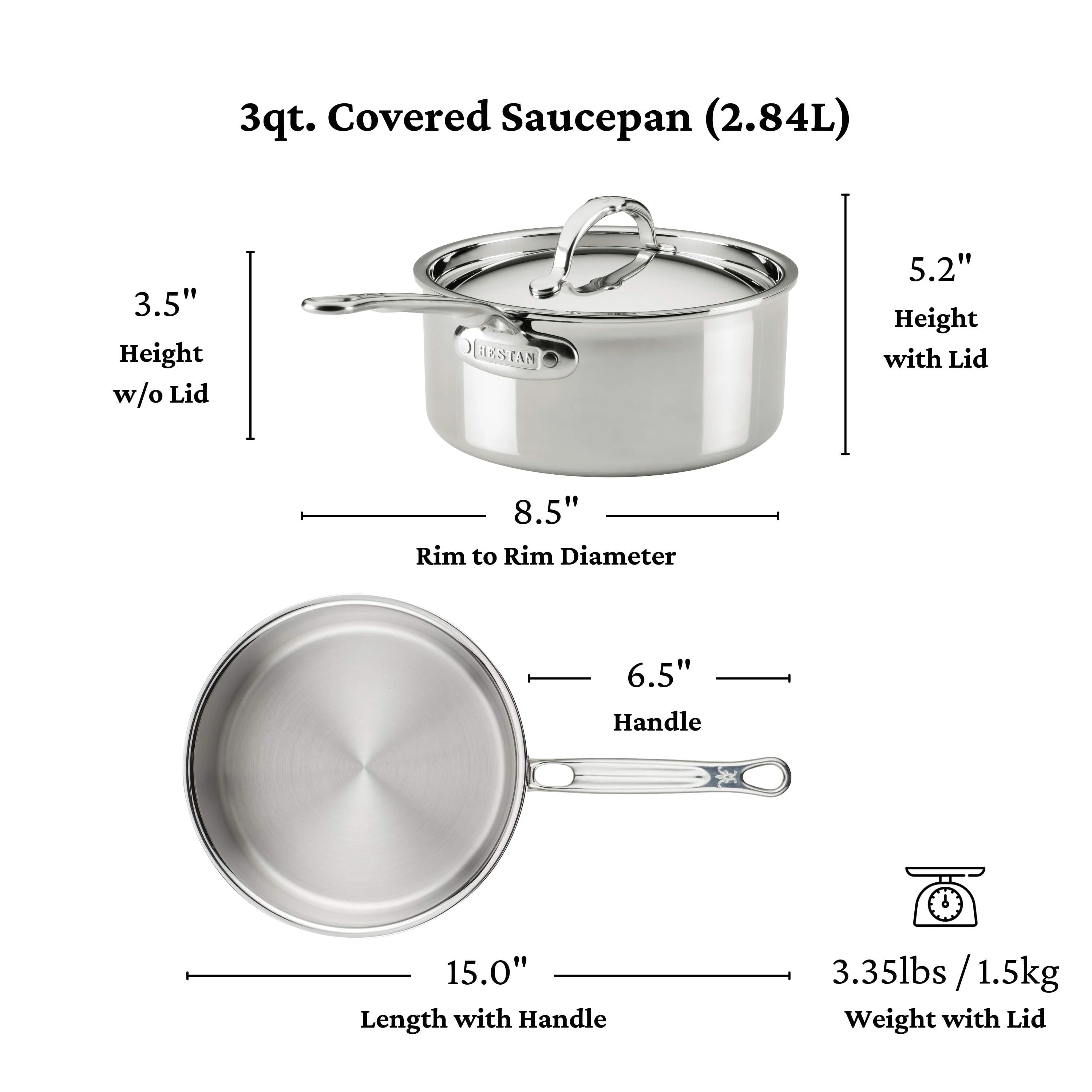 Hestan ProBond® Luxe 5-Piece Professional Clad Stainless Steel Cookware Set (8.5”skillet, 3qt saucepans, and 3.5qt sauté) - Image 6